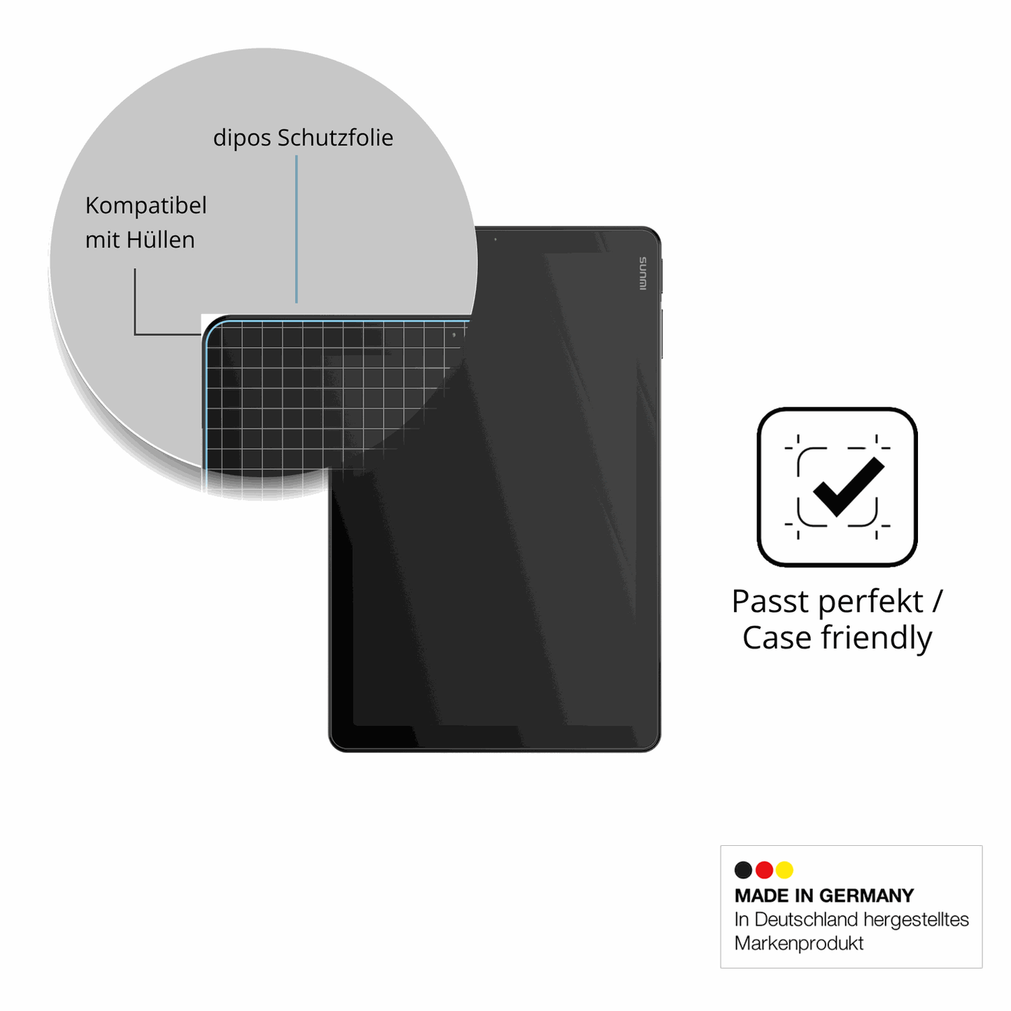 Schutzfolie mit optimaler Passform, zur Verwendung mit Hüllen geeignet
