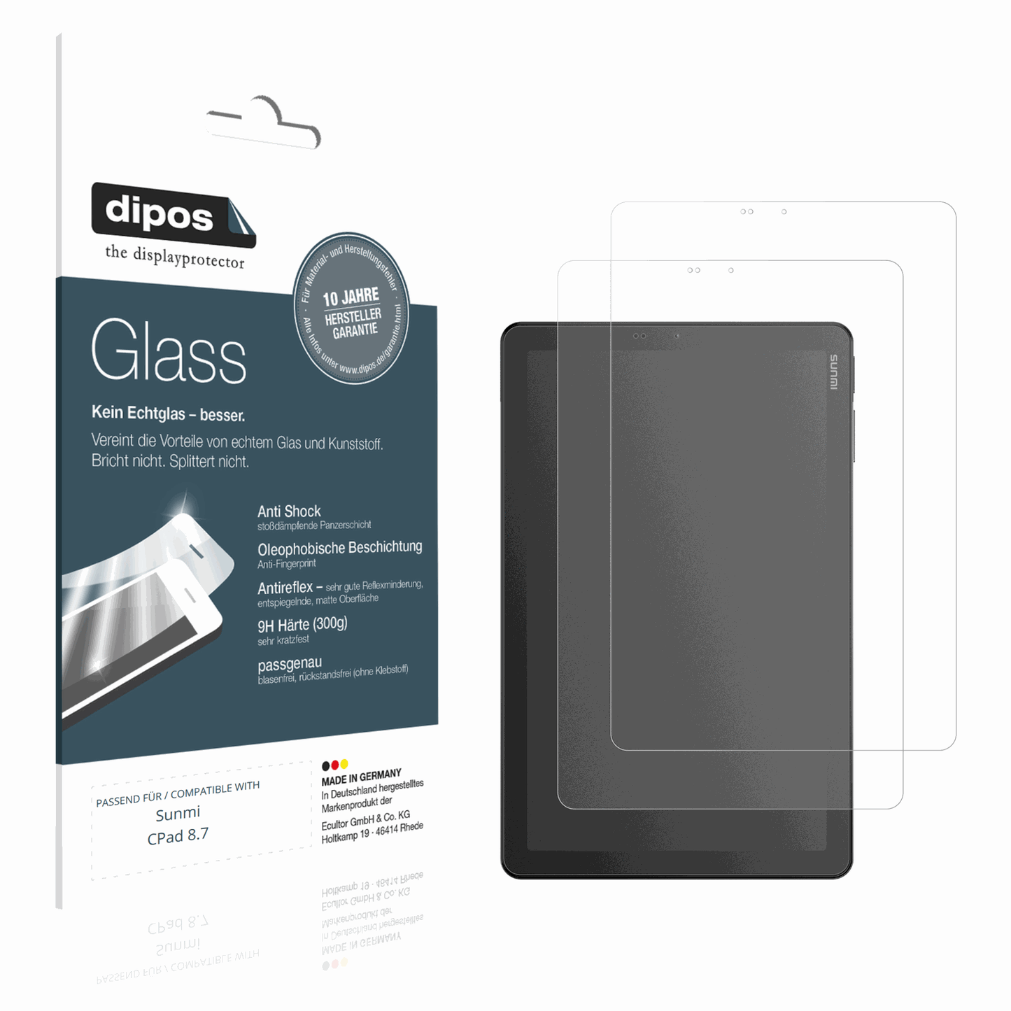 Matte Displayschutzfolie von dipos passend für Sunmi CPad 8.7, 9H kratzfest und blasenfrei montiert
