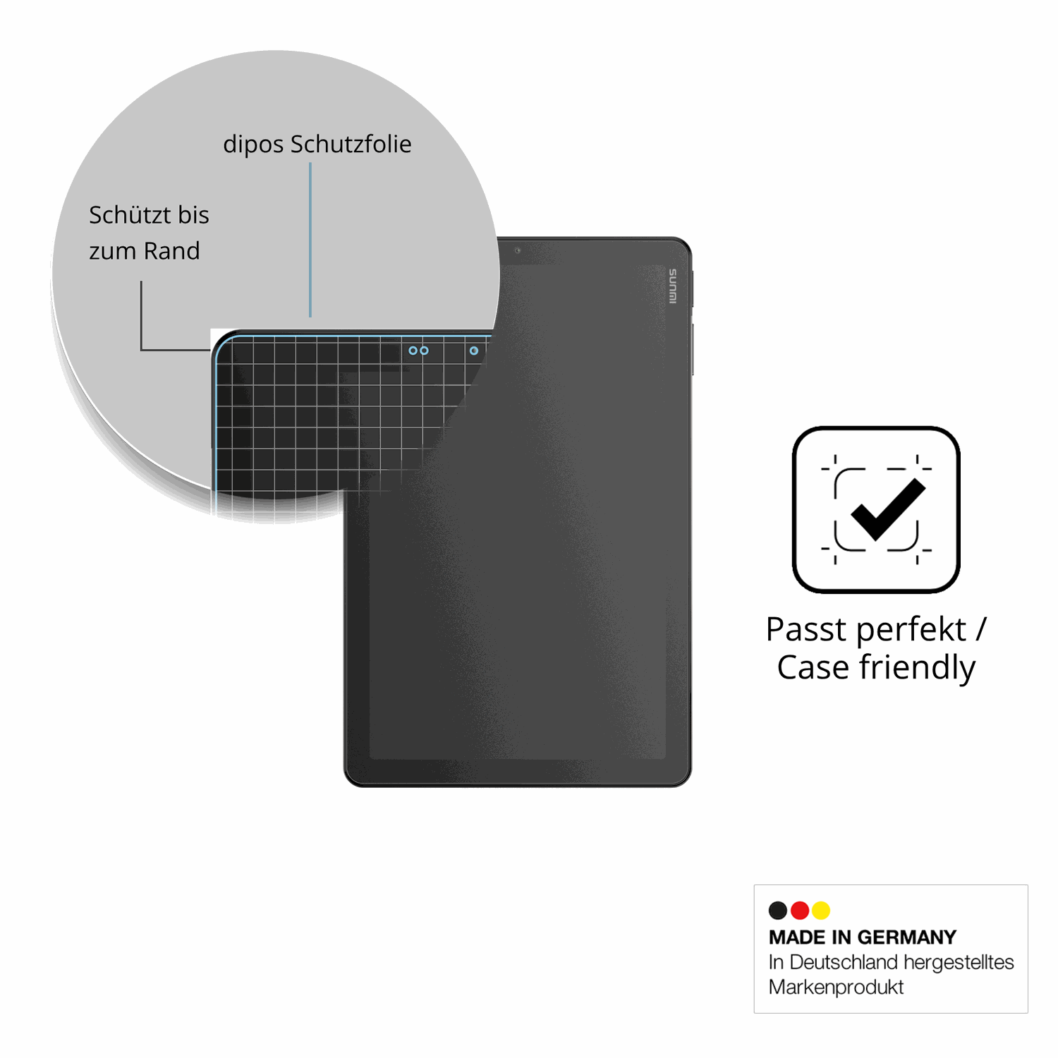 Schutzglasfolie mit optimaler Passform, zur Verwendung mit Hüllen geeignet