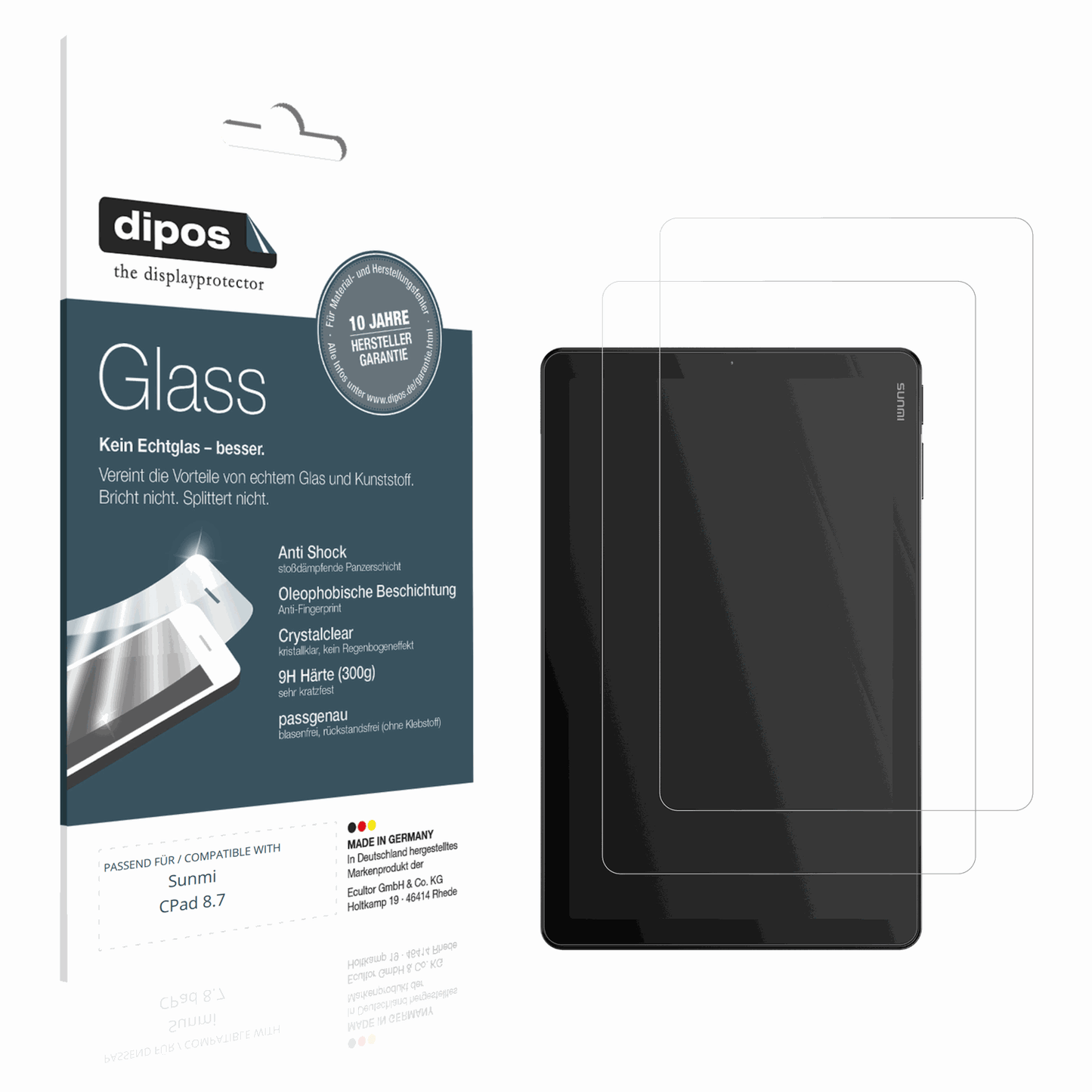 Klare Displayschutzfolie von dipos passend für Sunmi CPad 8.7, 9H kratzfest und blasenfrei montiert