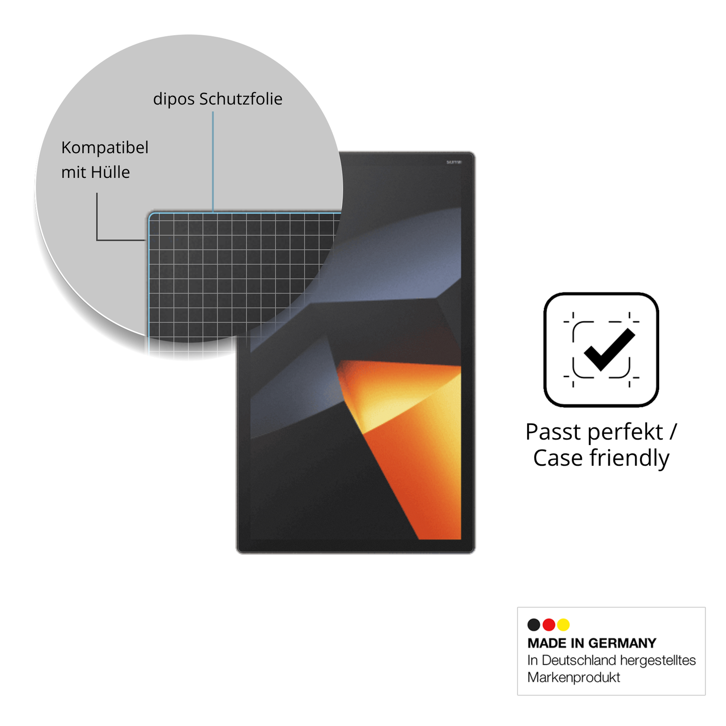 Schutzfolie mit optimaler Passform, zur Verwendung mit Hüllen geeignet