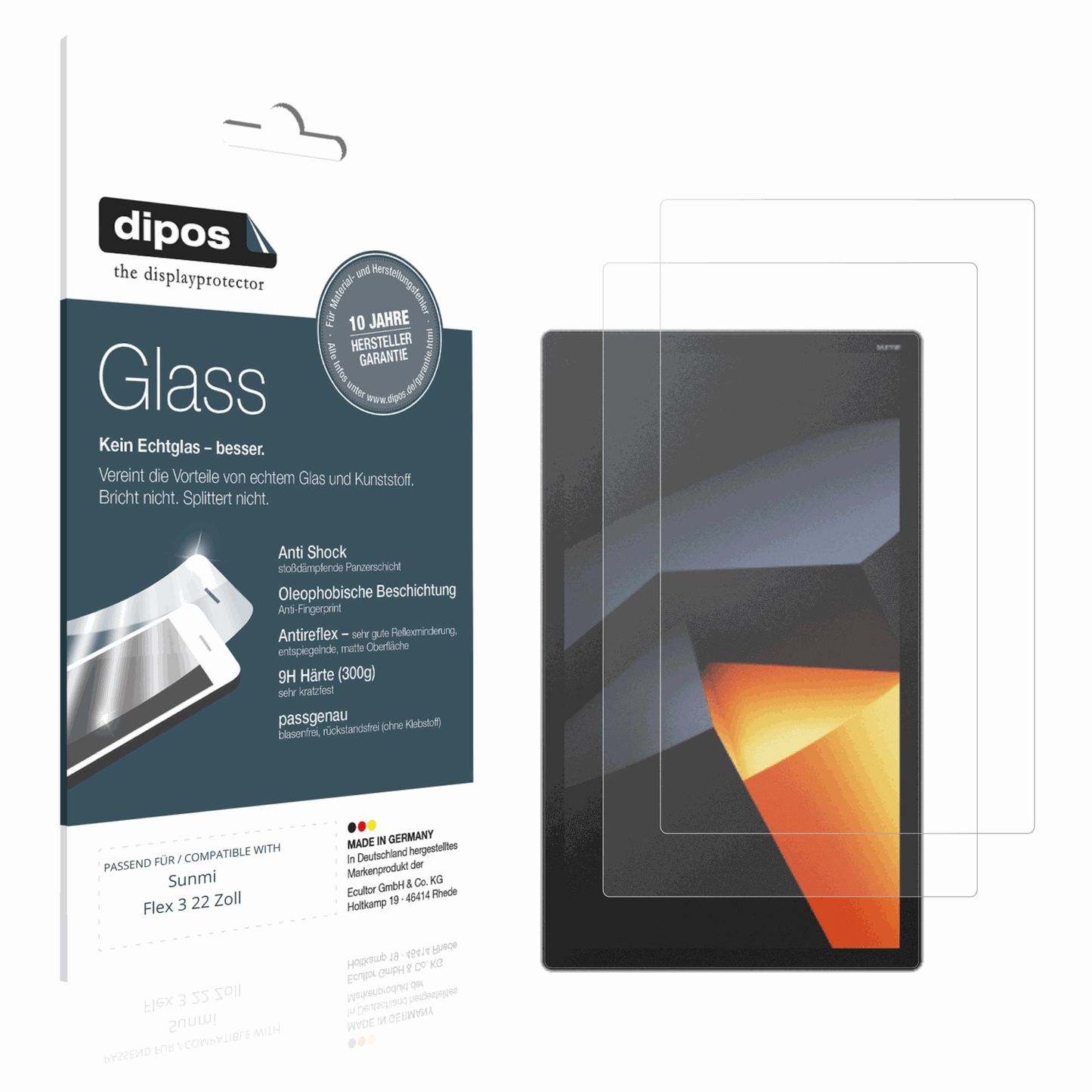 Matte Displayschutzfolie von dipos passend für Sunmi Flex 3 22 Zoll, 9H kratzfest und blasenfrei montiert