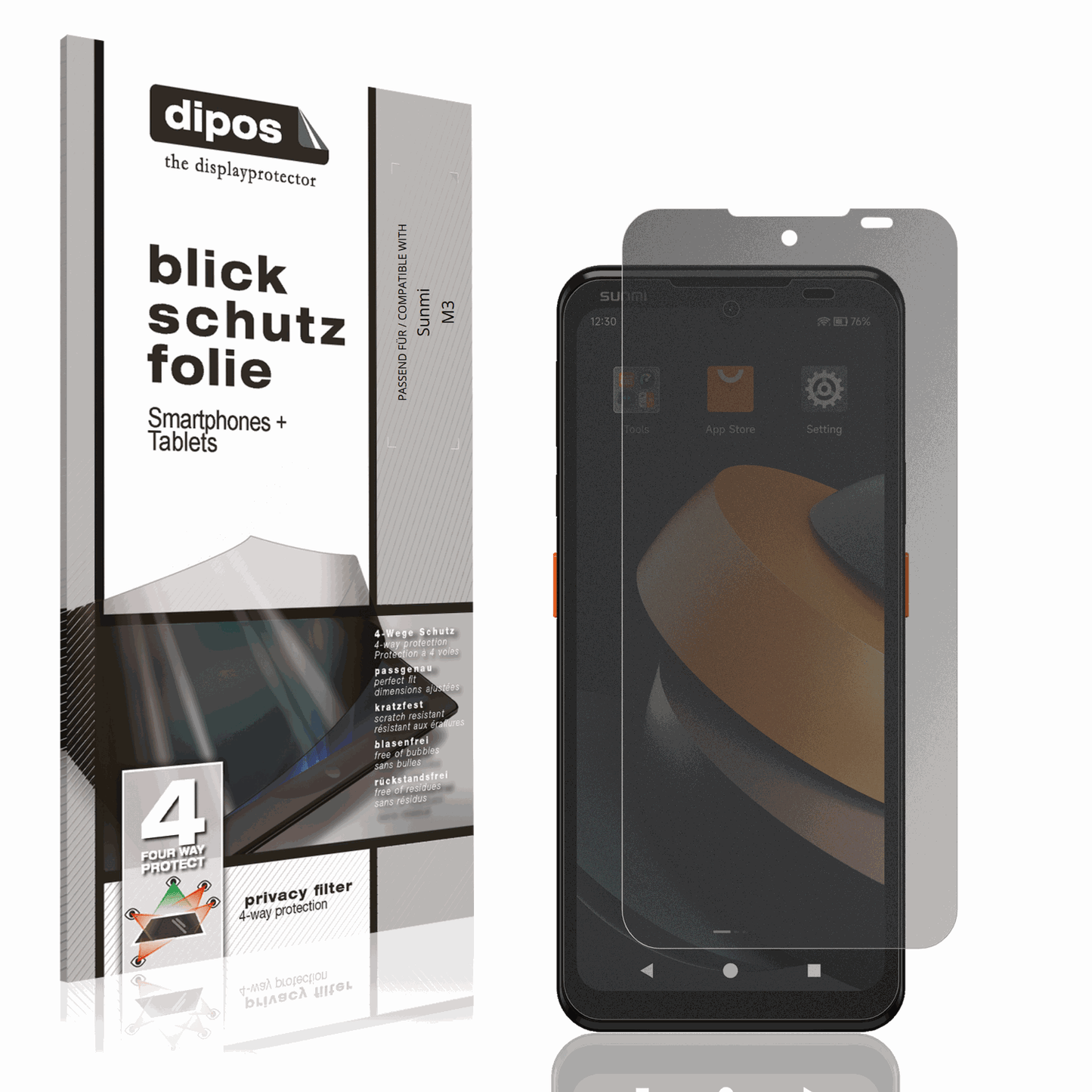 Blickschutzfolie von dipos passend für Sunmi M3, präziser Zuschnitt und blasenfrei montiert