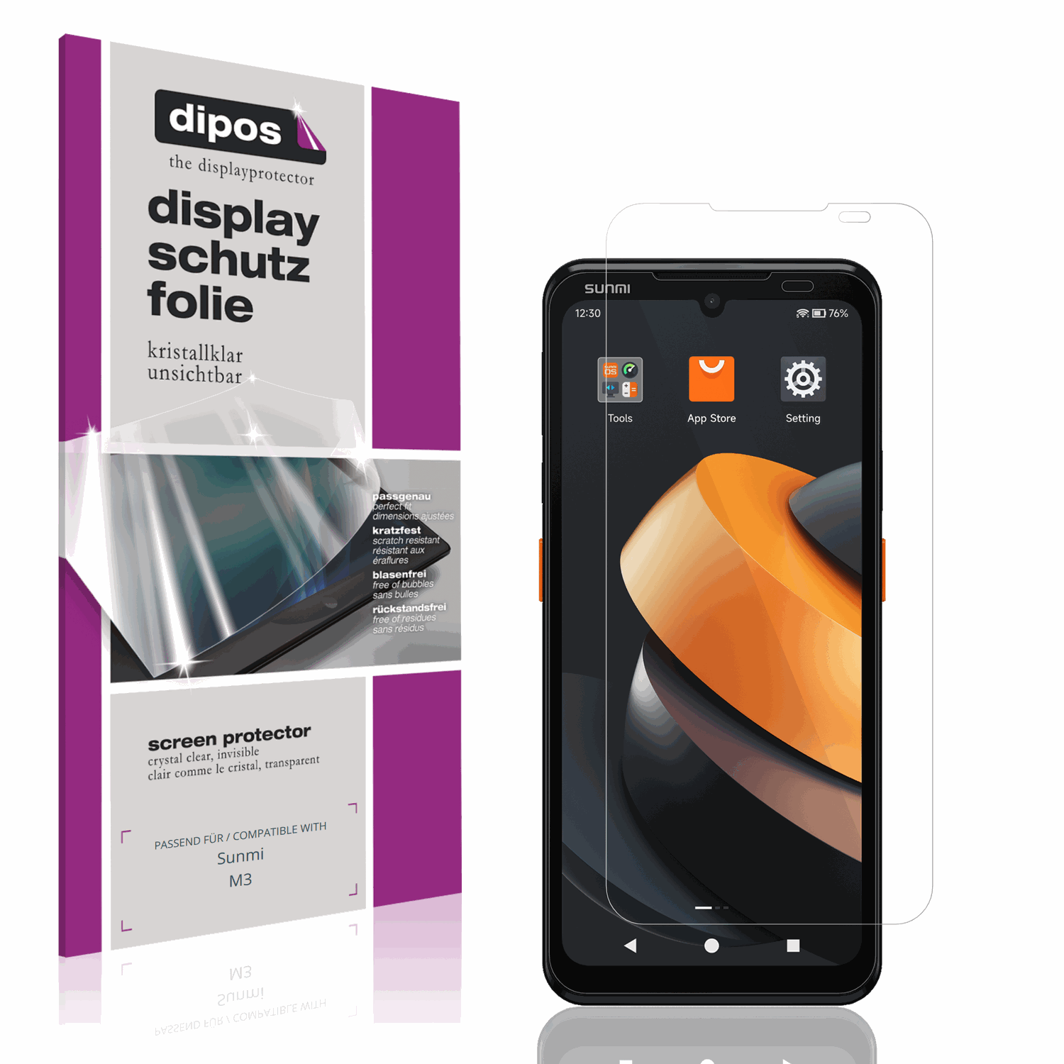 Klare Displayschutzfolie von dipos passend für Sunmi M3, präziser Zuschnitt und blasenfrei montiert