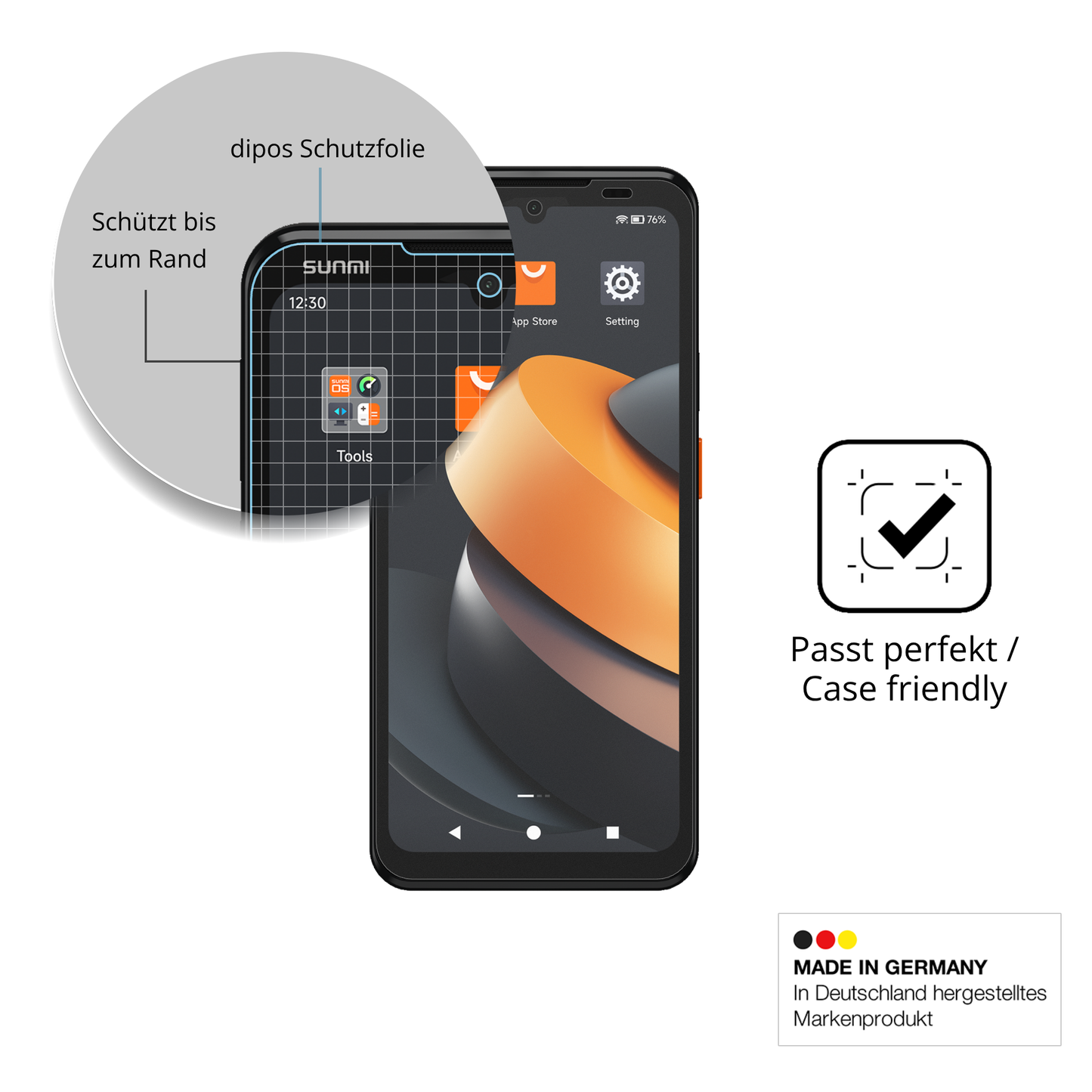 Schutzglasfolie mit optimaler Passform, zur Verwendung mit Hüllen geeignet