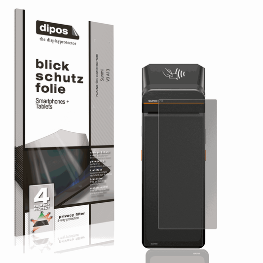 Blickschutzfolie von dipos passend für Sunmi V3 A13, präziser Zuschnitt und blasenfrei montiert