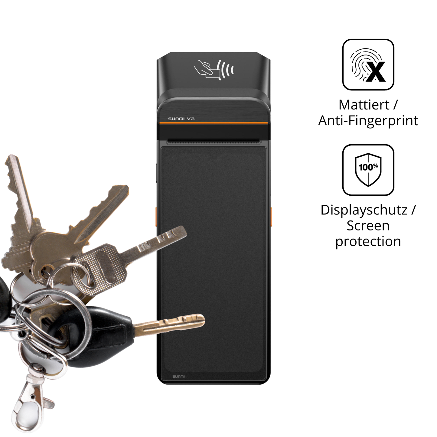 dipos Displayschutz für Sunmi V3 A13, mattierte Oberfläche, Blickschutzfilter und perfekter Passform