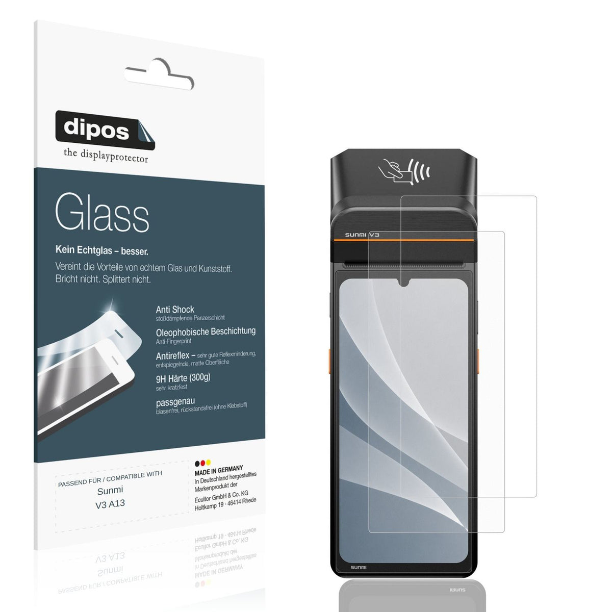 Matte Displayschutzfolie von dipos passend für Sunmi V3 A13, 9H kratzfest und blasenfrei montiert