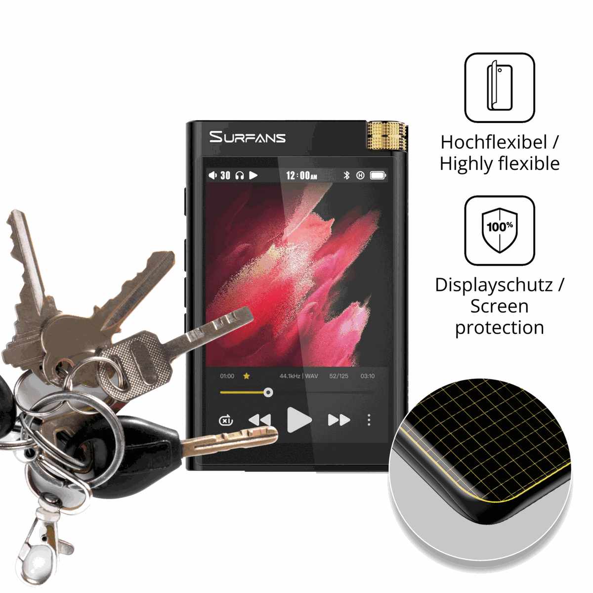 dipos Displayschutz für Surfans F28, transparente Oberfläche, perfekte Passform auch für die Rundungen