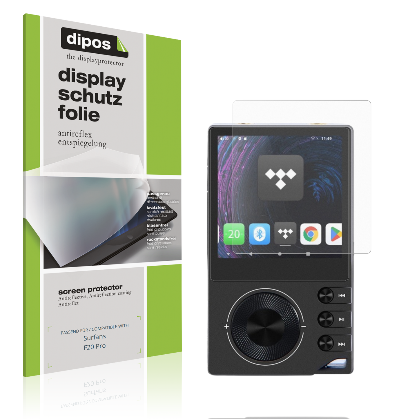 Matte Displayschutzfolie von dipos passend für Surfans F20 Pro, präziser Zuschnitt und blasenfrei montiert