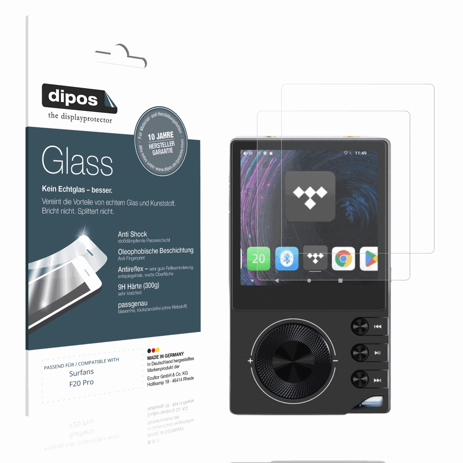 Matte Displayschutzfolie von dipos passend für Surfans F20 Pro, 9H kratzfest und blasenfrei montiert