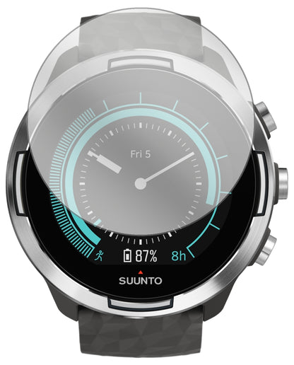Suunto9 mit aufgebrachter dipos Displayschutzfolie, glasklare Darstellung ohne Einschränkungen