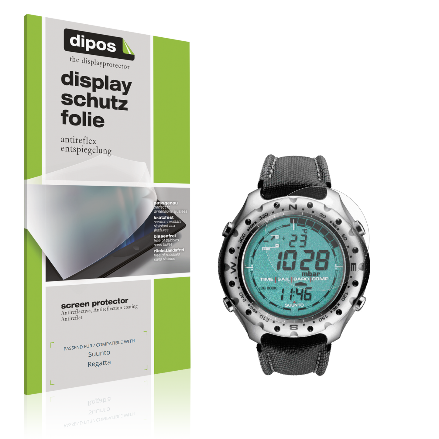 Matte Displayschutzfolie von dipos passend für Suunto Regatta, präziser Zuschnitt und blasenfrei montiert