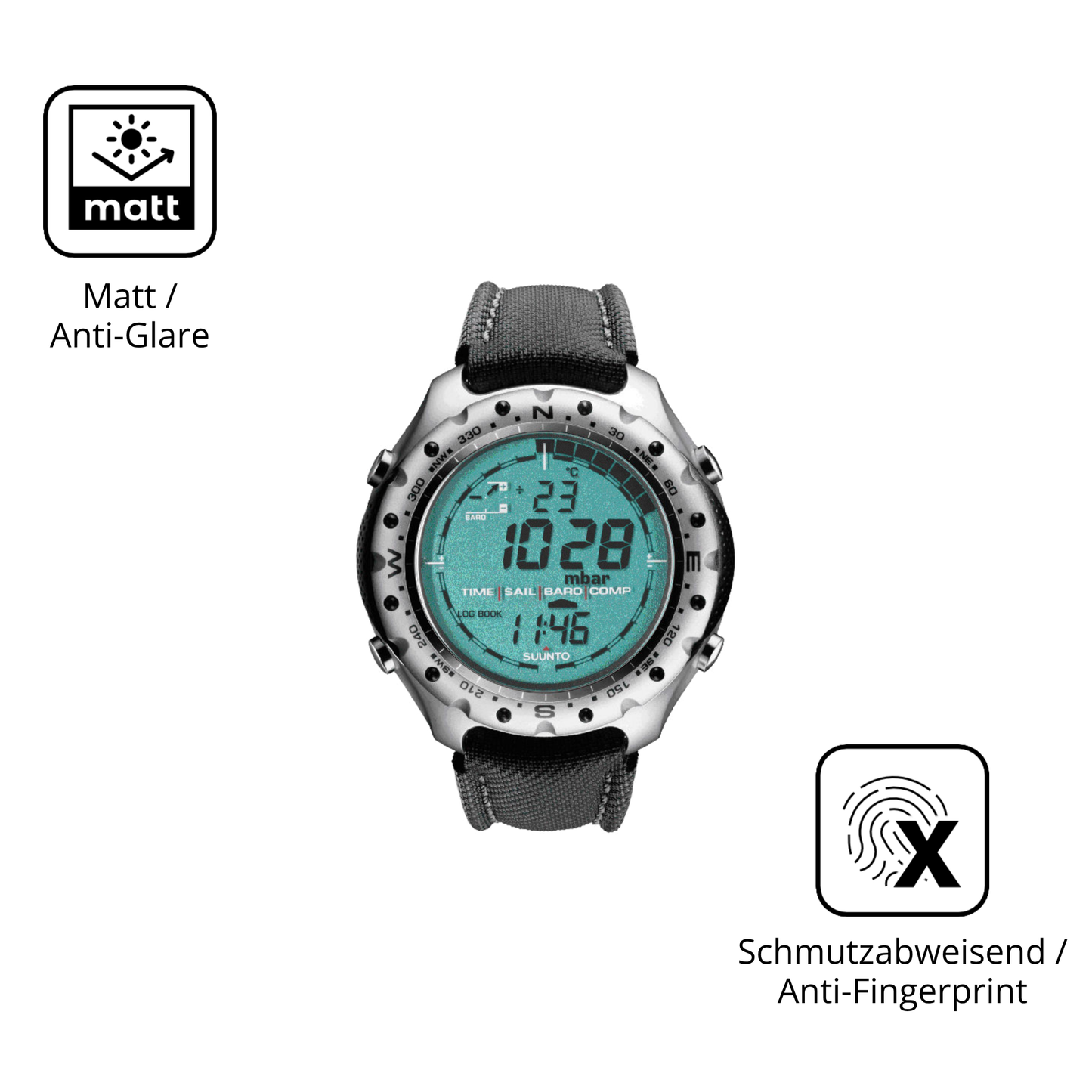 Dünne und entspiegelnde Folie passend zugeschnitten für Suunto Regatta