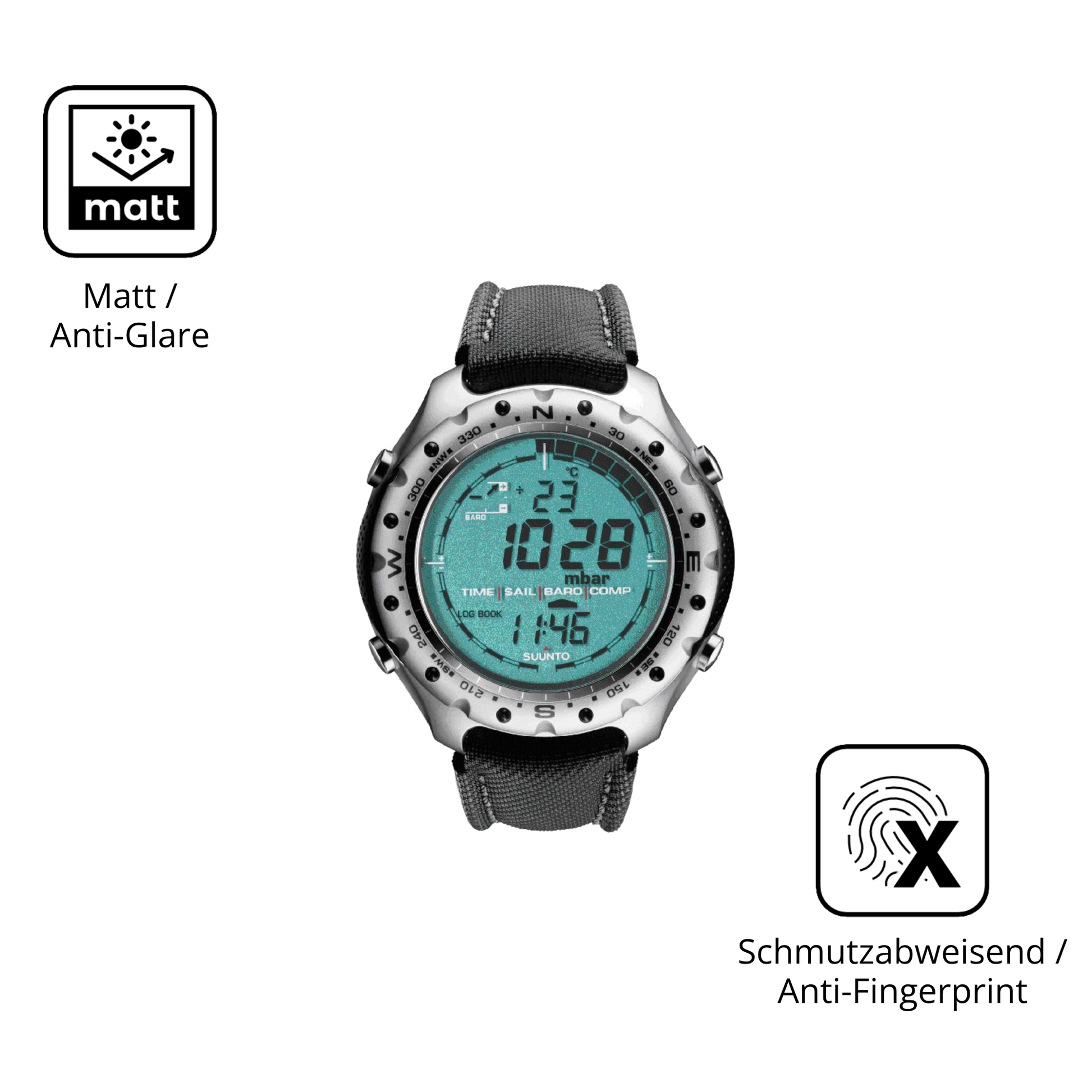 Dünne und entspiegelnde Folie passend zugeschnitten für Suunto Regatta