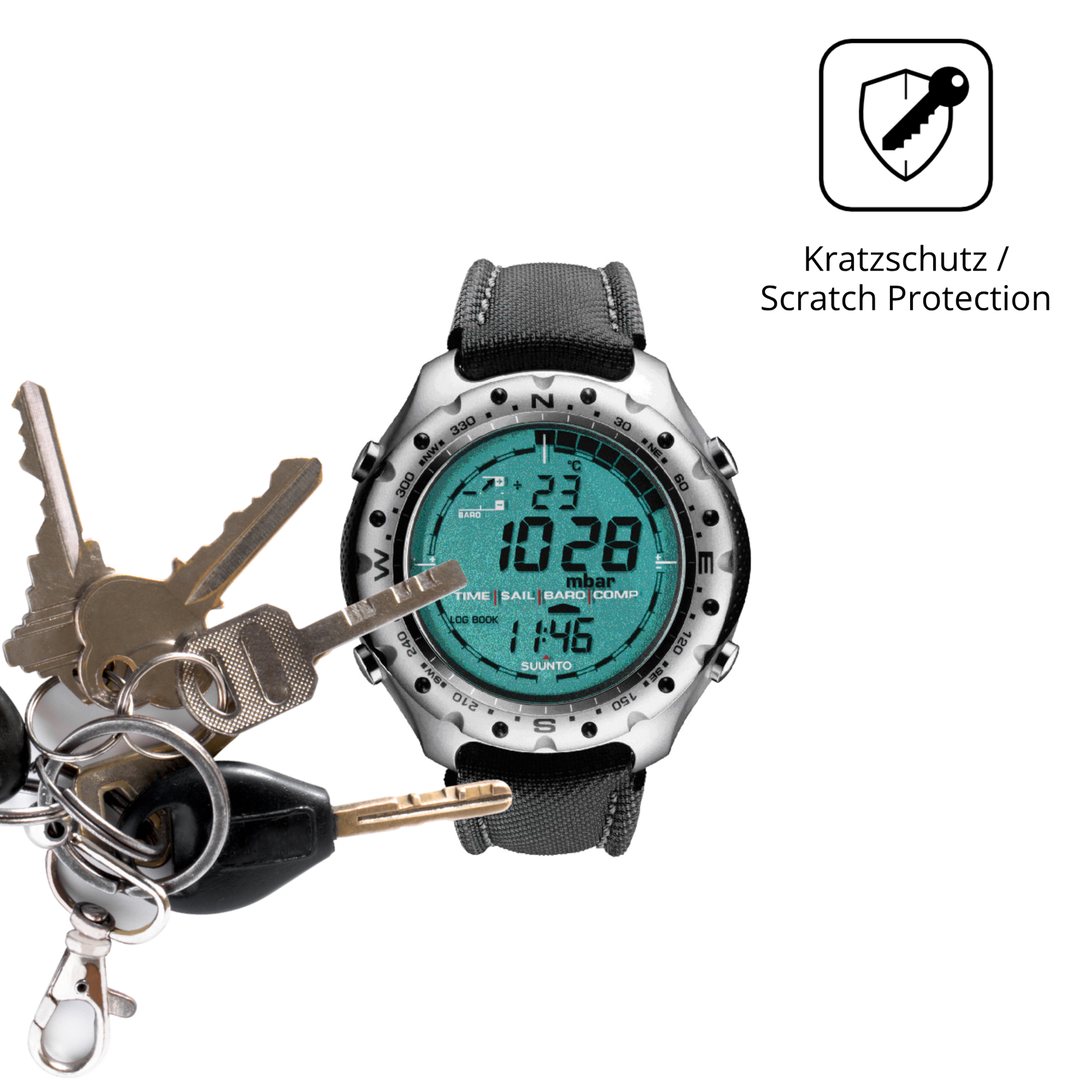 Schutz gegen Kratzer auf dem Suunto Regatta Glas durch Schlüssel oder Ähnliches