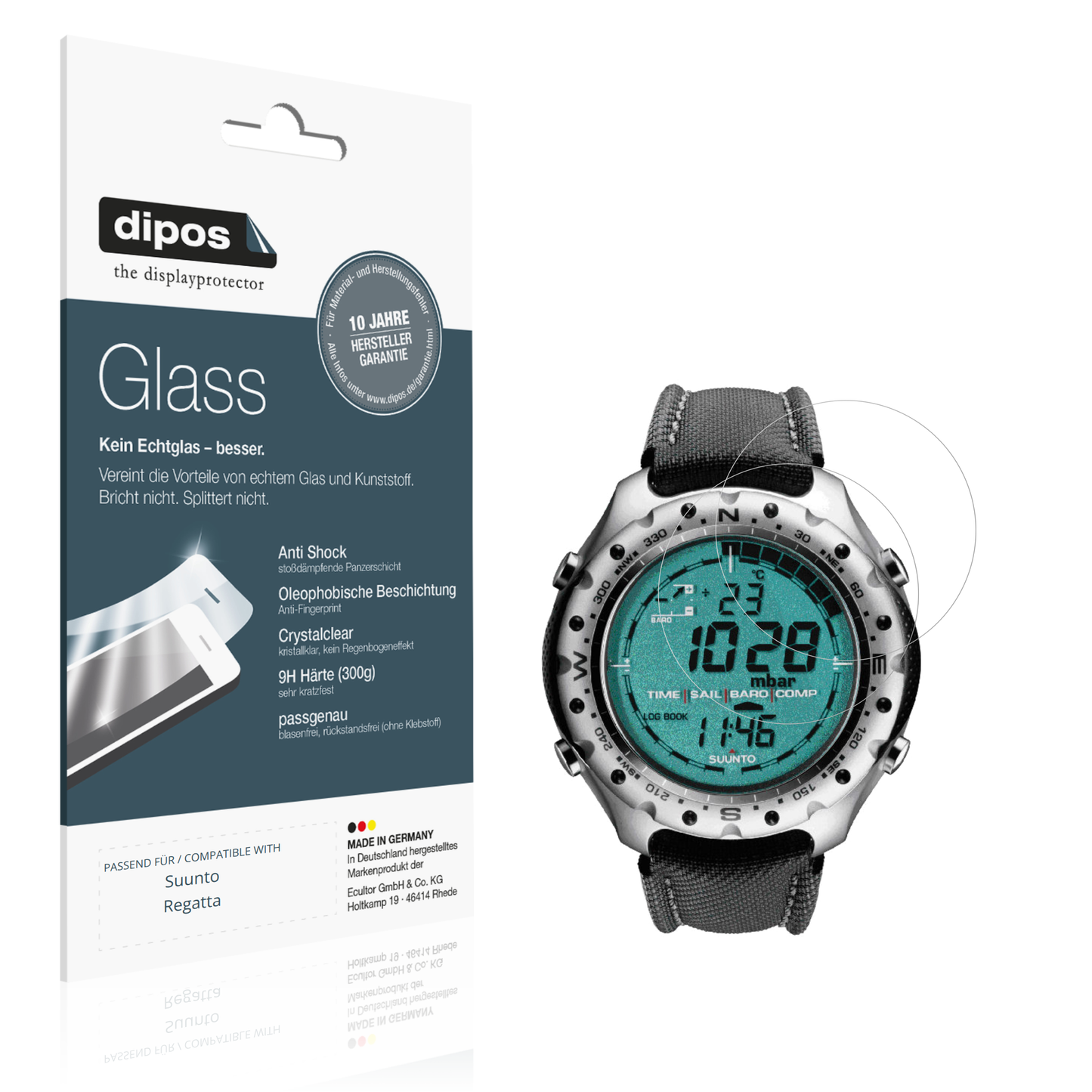 Klare Displayschutzfolie von dipos passend für Suunto Regatta, 9H kratzfest und blasenfrei montiert
