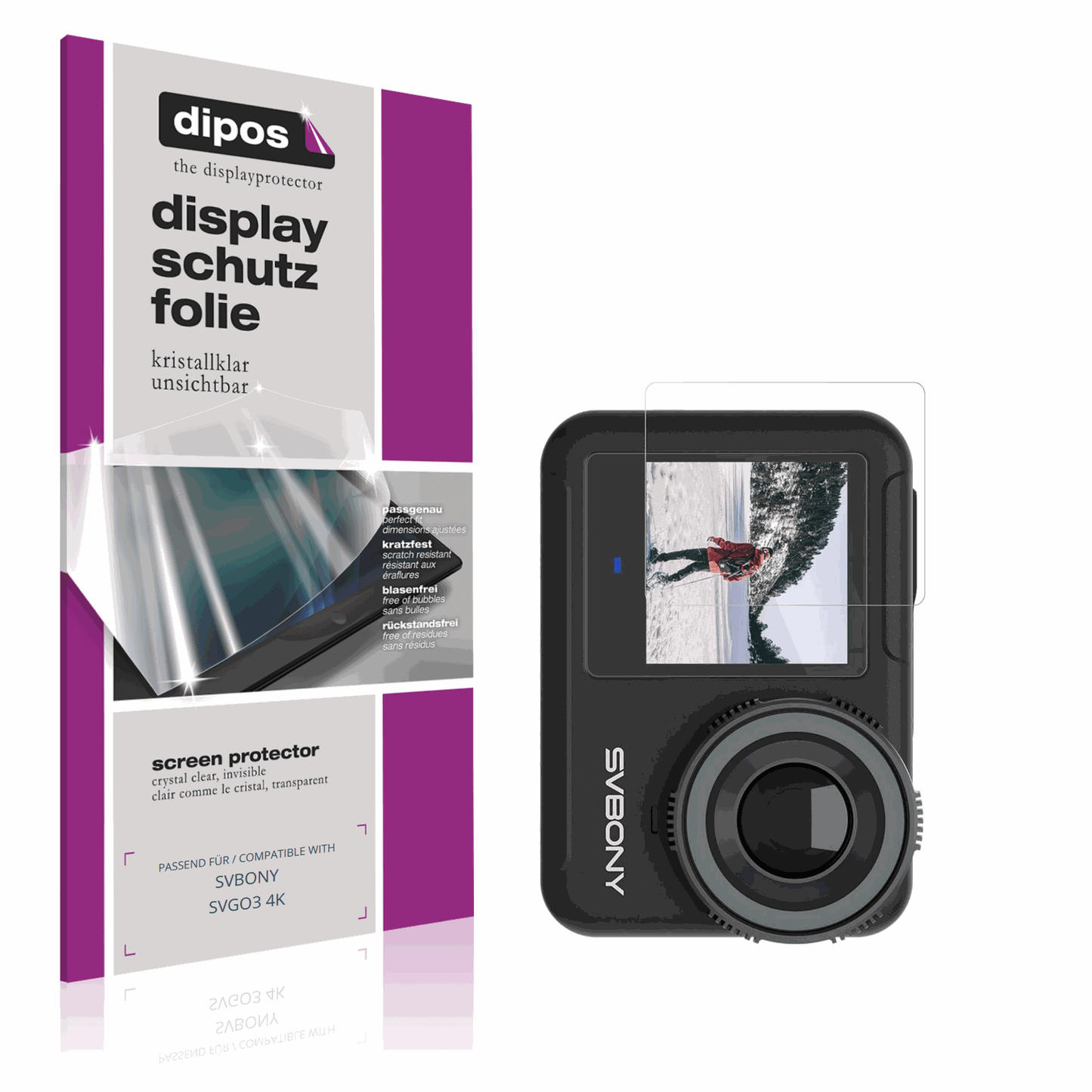 Klare Displayschutzfolie von dipos passend für SVBONY SVGO3 4K, präziser Zuschnitt und blasenfrei montiert