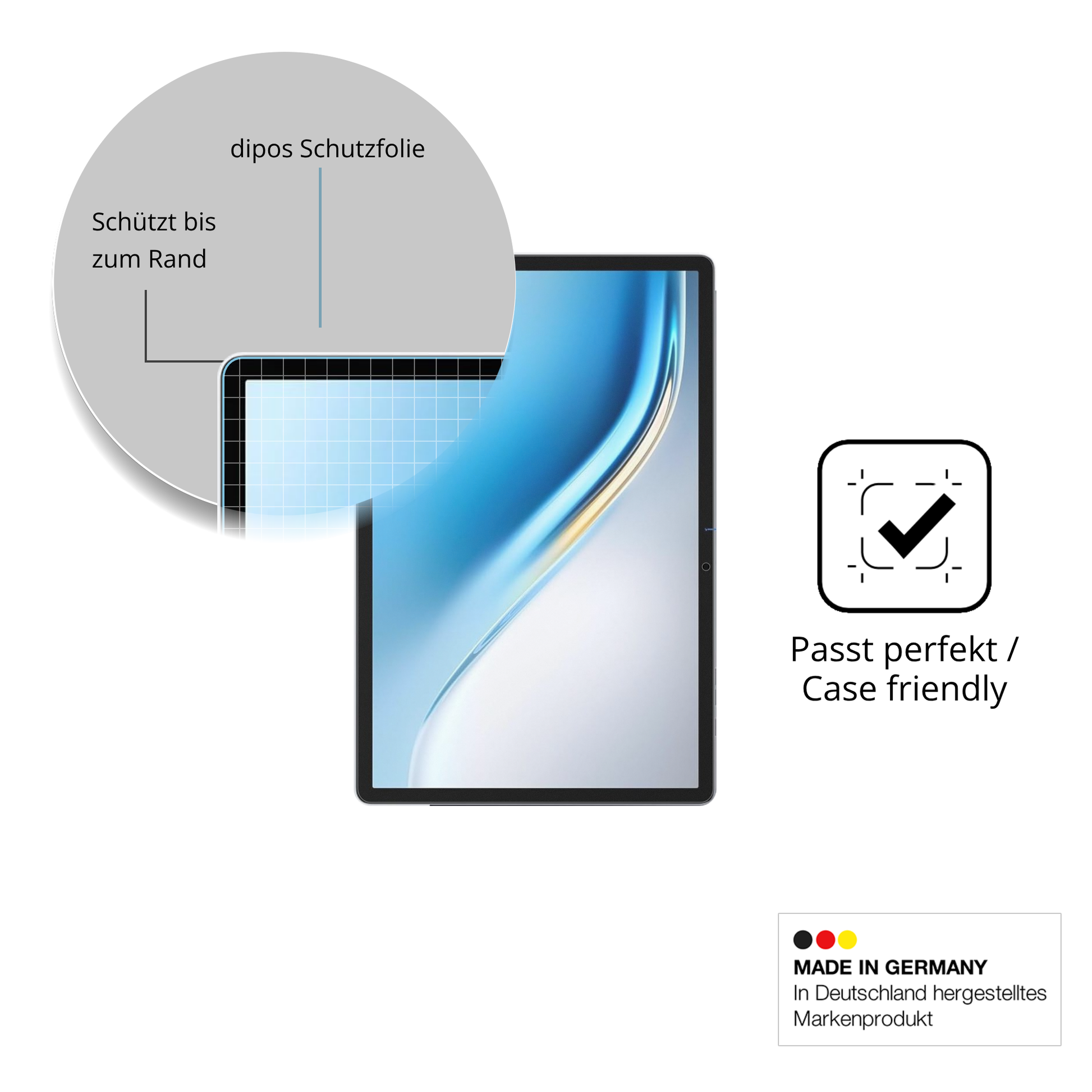 Schutzglasfolie mit optimaler Passform, zur Verwendung mit Hüllen geeignet