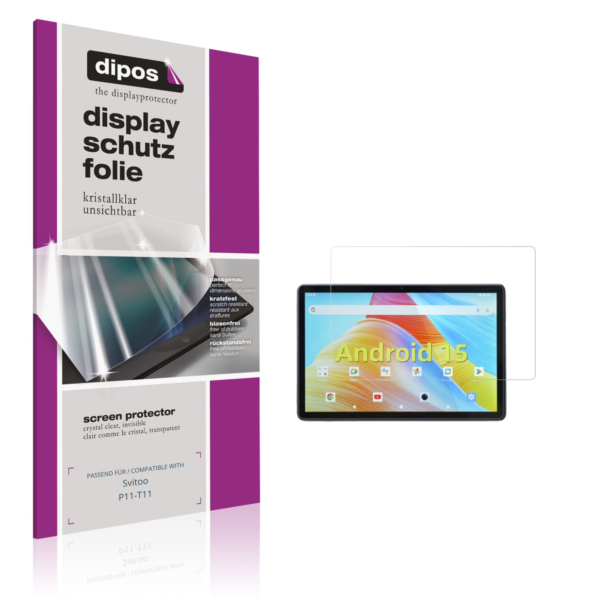 Klare Displayschutzfolie von dipos passend für svitoop11-t11, präziser Zuschnitt und blasenfrei montiert