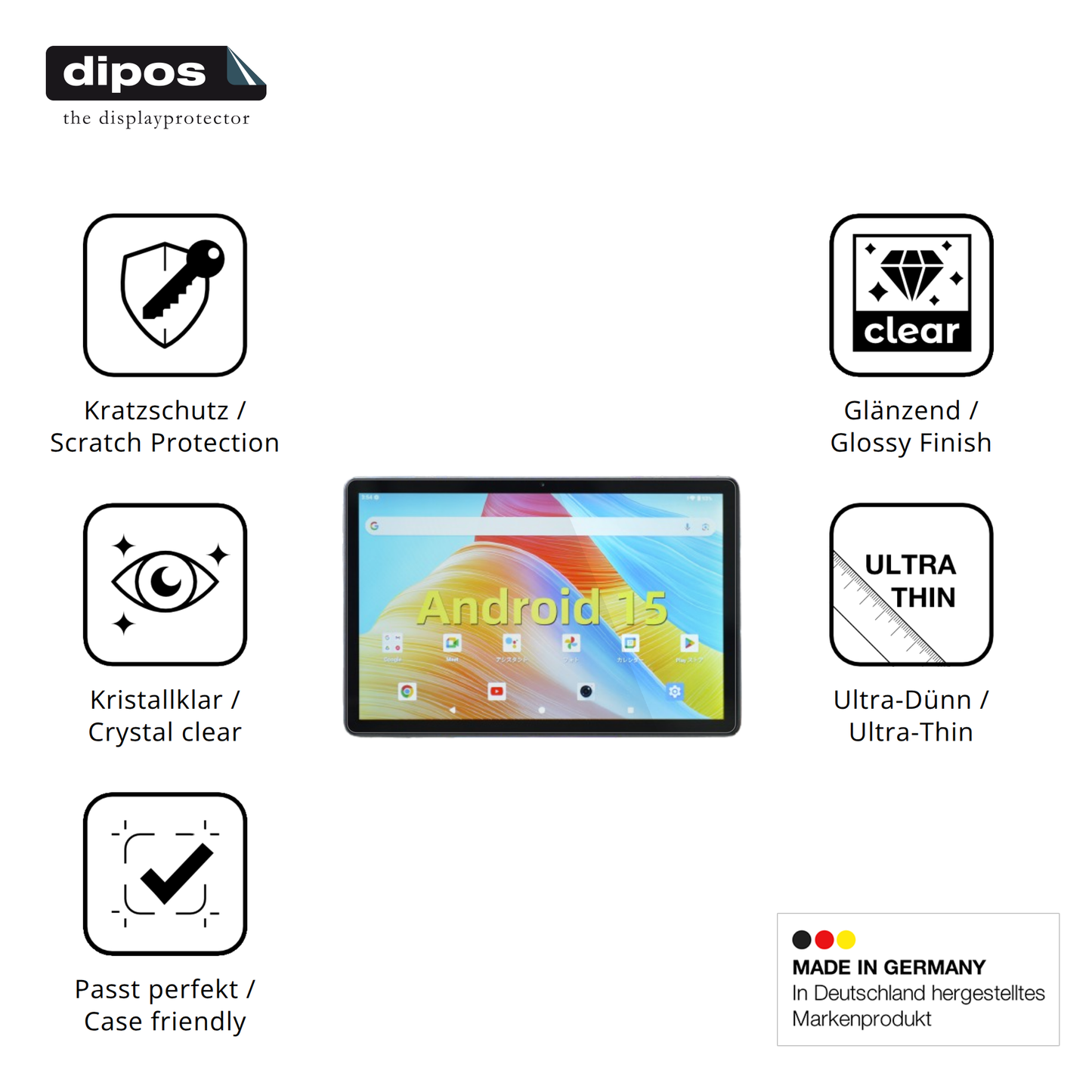Displayschutz hergestellt in Deutschland, höchste Qualität made in Germany