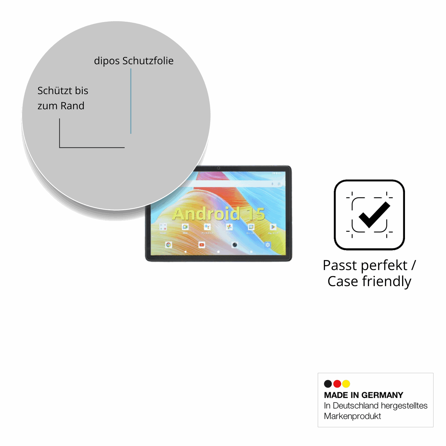 Schutzglasfolie mit optimaler Passform, zur Verwendung mit Hüllen geeignet