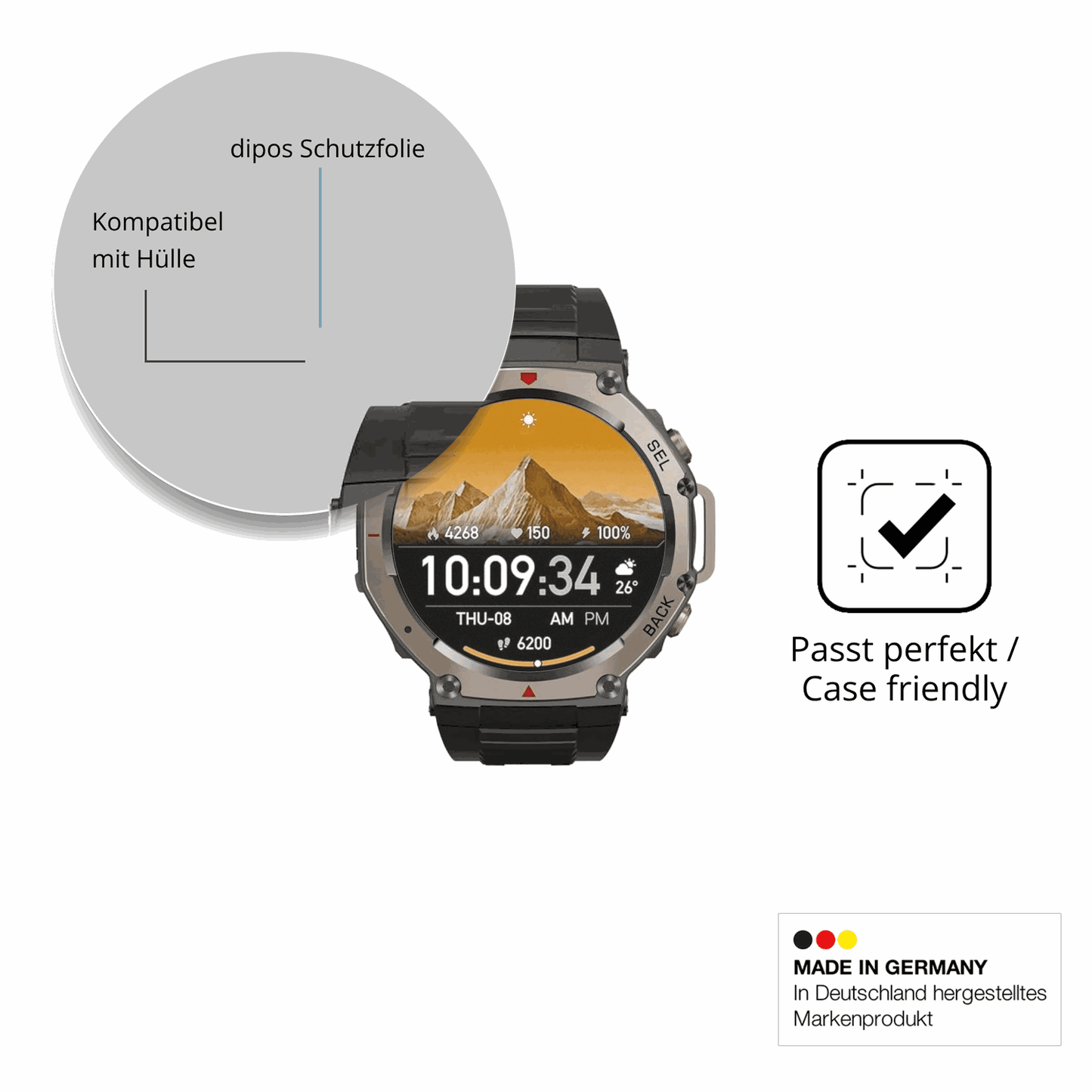 Schutzfolie mit optimaler Passform, zur Verwendung mit Hüllen geeignet