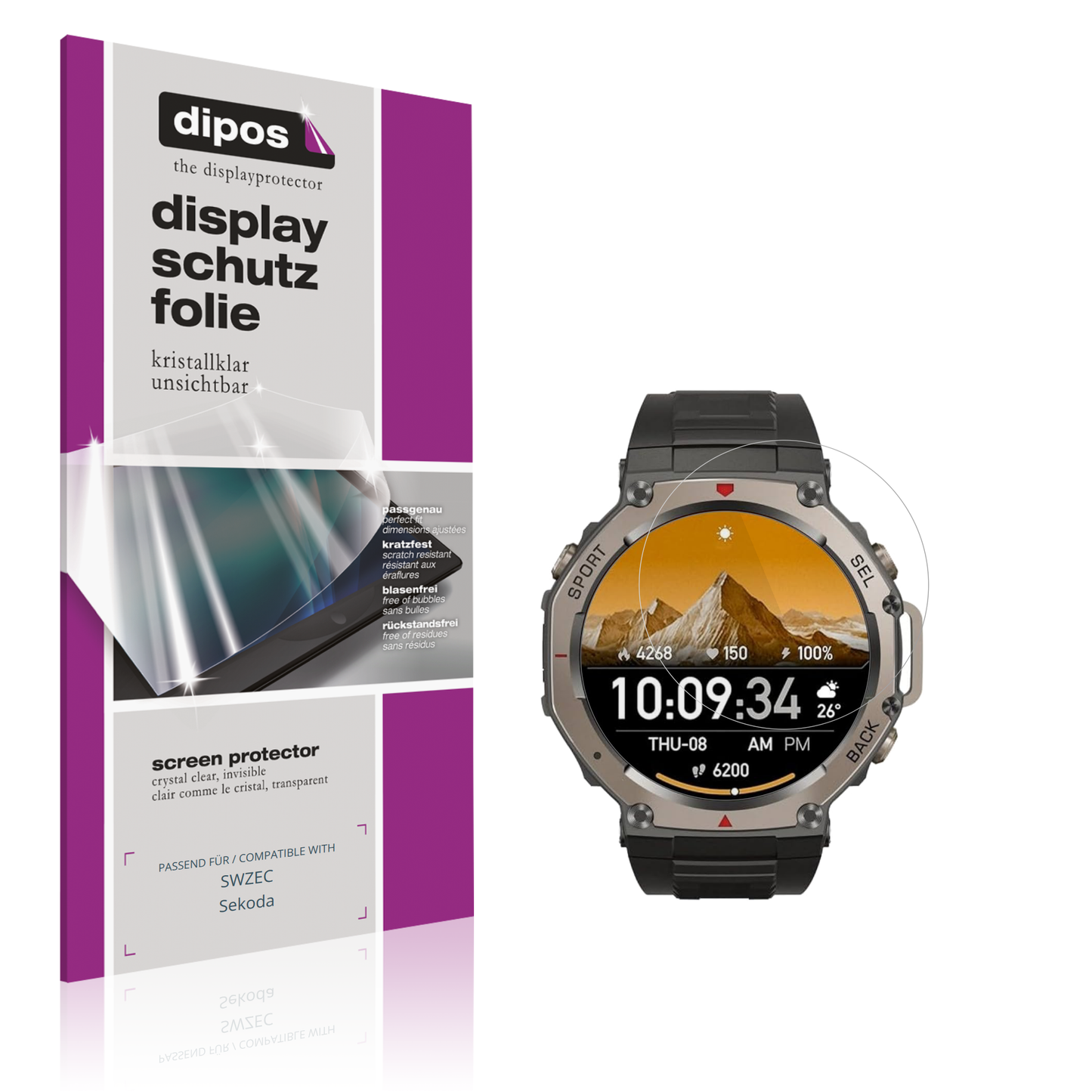 Klare Displayschutzfolie von dipos passend für SWZEC Sekoda, präziser Zuschnitt und blasenfrei montiert