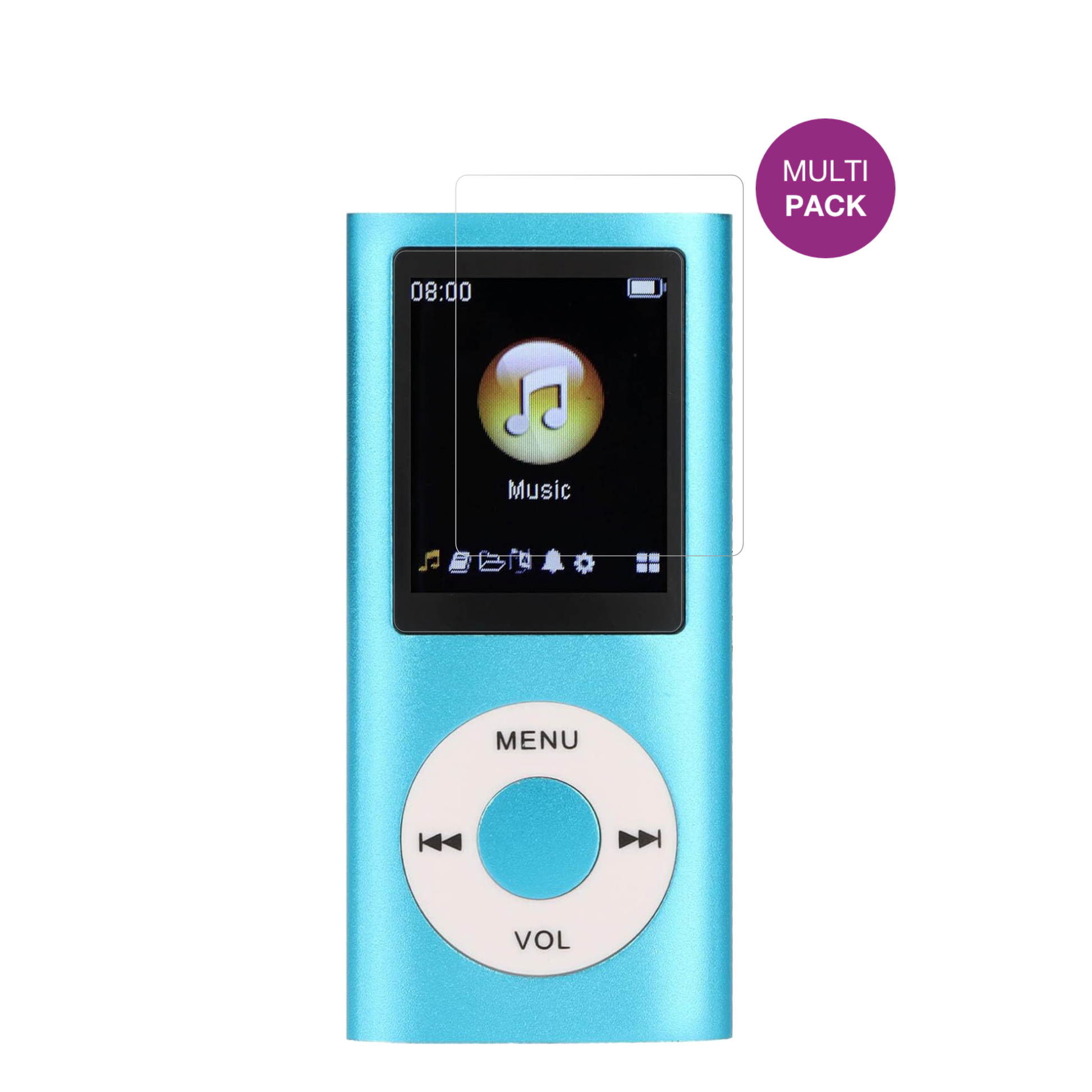 SxhlsellerMP3-Player mit aufgebrachter dipos Displayschutzfolie, glasklare Darstellung ohne Einschränkungen