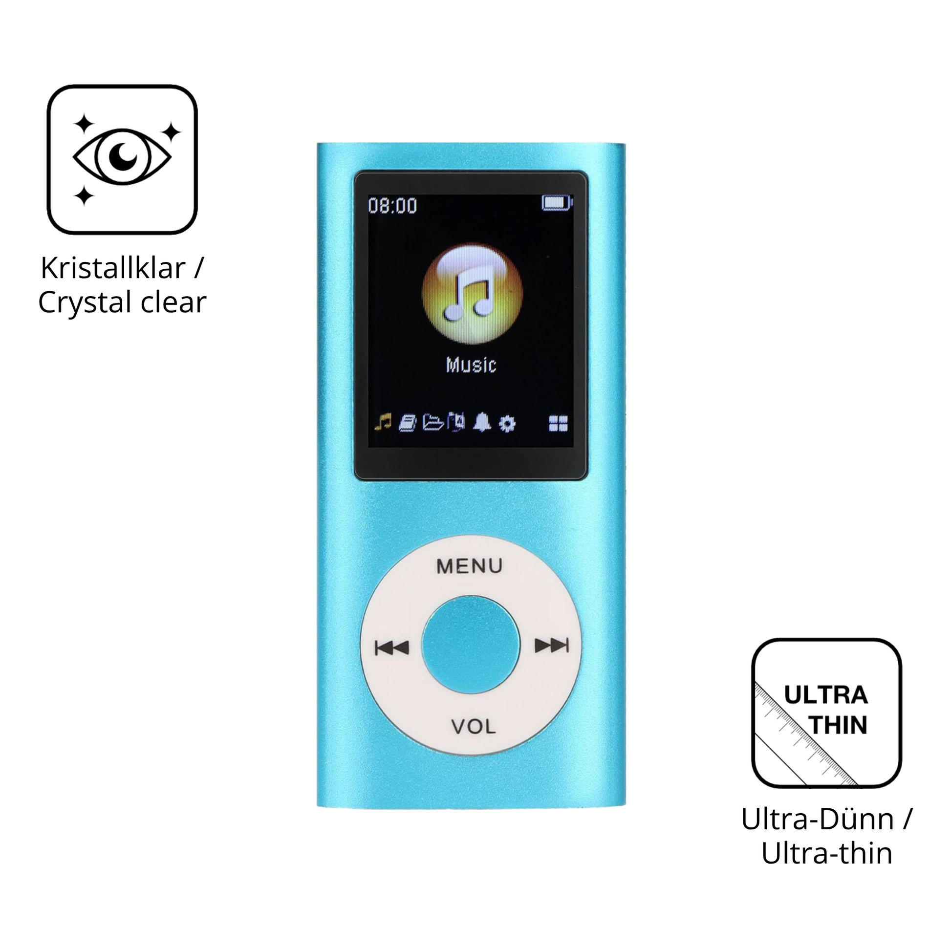 Dünne und klare Folie passend zugeschnitten für Sxhlseller MP3-Player