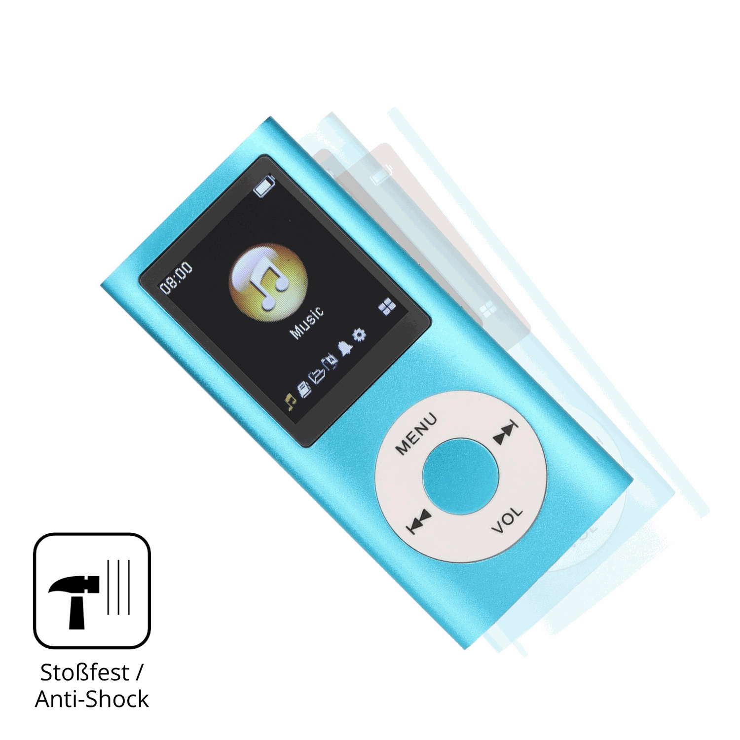 Schutz gegen Kratzer auf dem Sxhlseller MP3-Player Glas durch Schlüssel, Stöße gegen die Tischkante oder Stürze