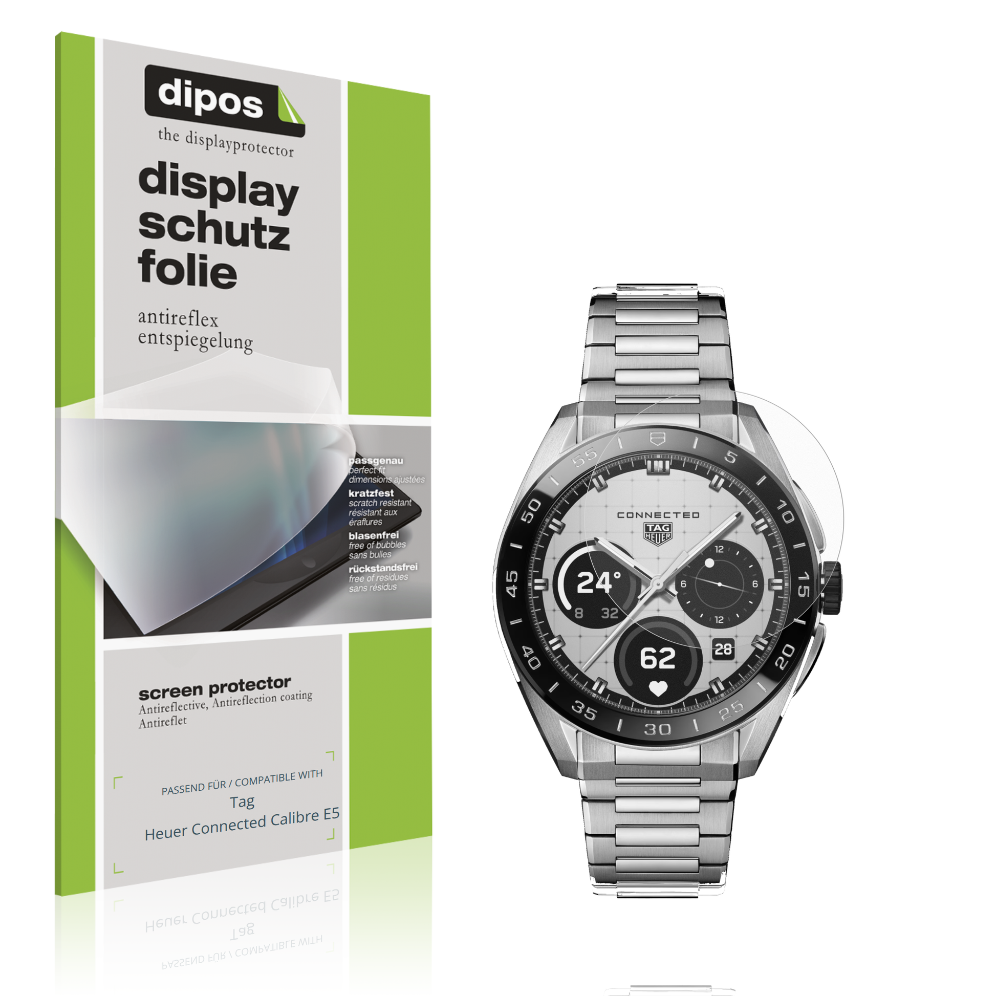 Matte Displayschutzfolie von dipos passend für tagheuer connected calibre e5, präziser Zuschnitt und blasenfrei montiert
