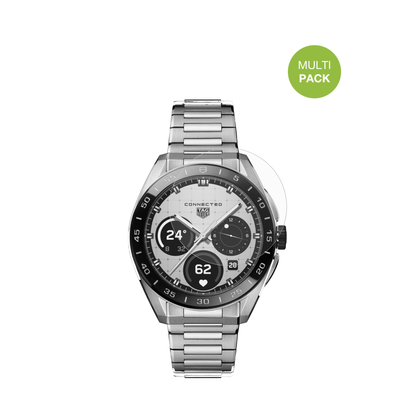 tagheuer connected calibre e5 mit aufgebrachter dipos Displayschutzfolie, die lästige Fingerabdrücke minimiert