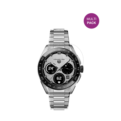 tagheuer connected calibre e5 mit aufgebrachter dipos Displayschutzfolie, glasklare Darstellung ohne Einschränkungen