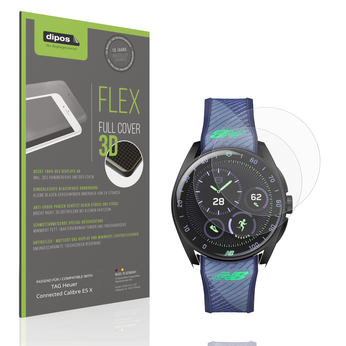 Matte Displayschutzfolie von dipos passend für TAG Heuer Connected Calibre E5 X, 100% Displayabdeckung und blasenfreie Montage