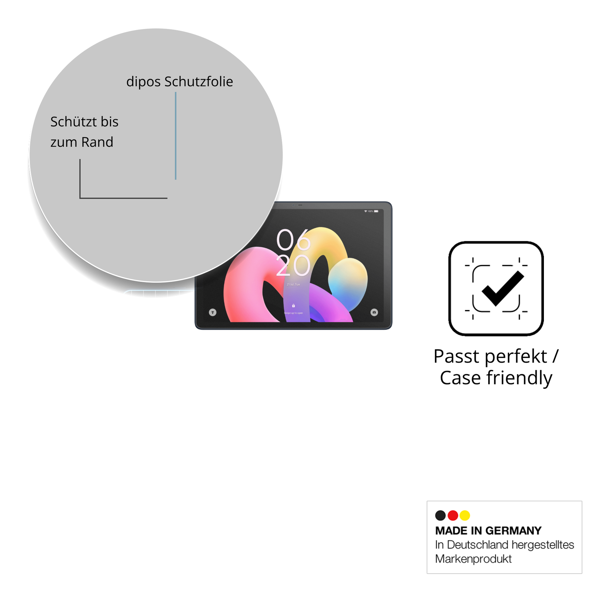 Schutzglasfolie mit optimaler Passform, zur Verwendung mit Hüllen geeignet