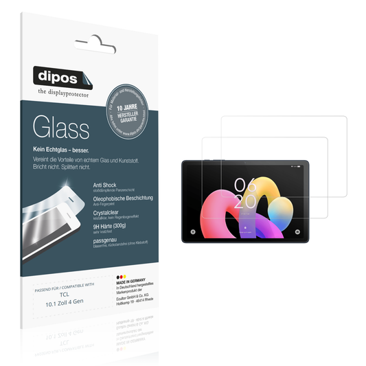 Klare Displayschutzfolie von dipos passend für tcl10.1 zoll 4 gen, 9H kratzfest und blasenfrei montiert