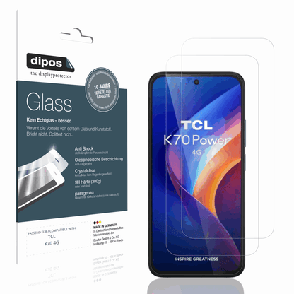 Klare Displayschutzfolie von dipos passend für TCL K70 4G, 9H kratzfest und blasenfrei montiert