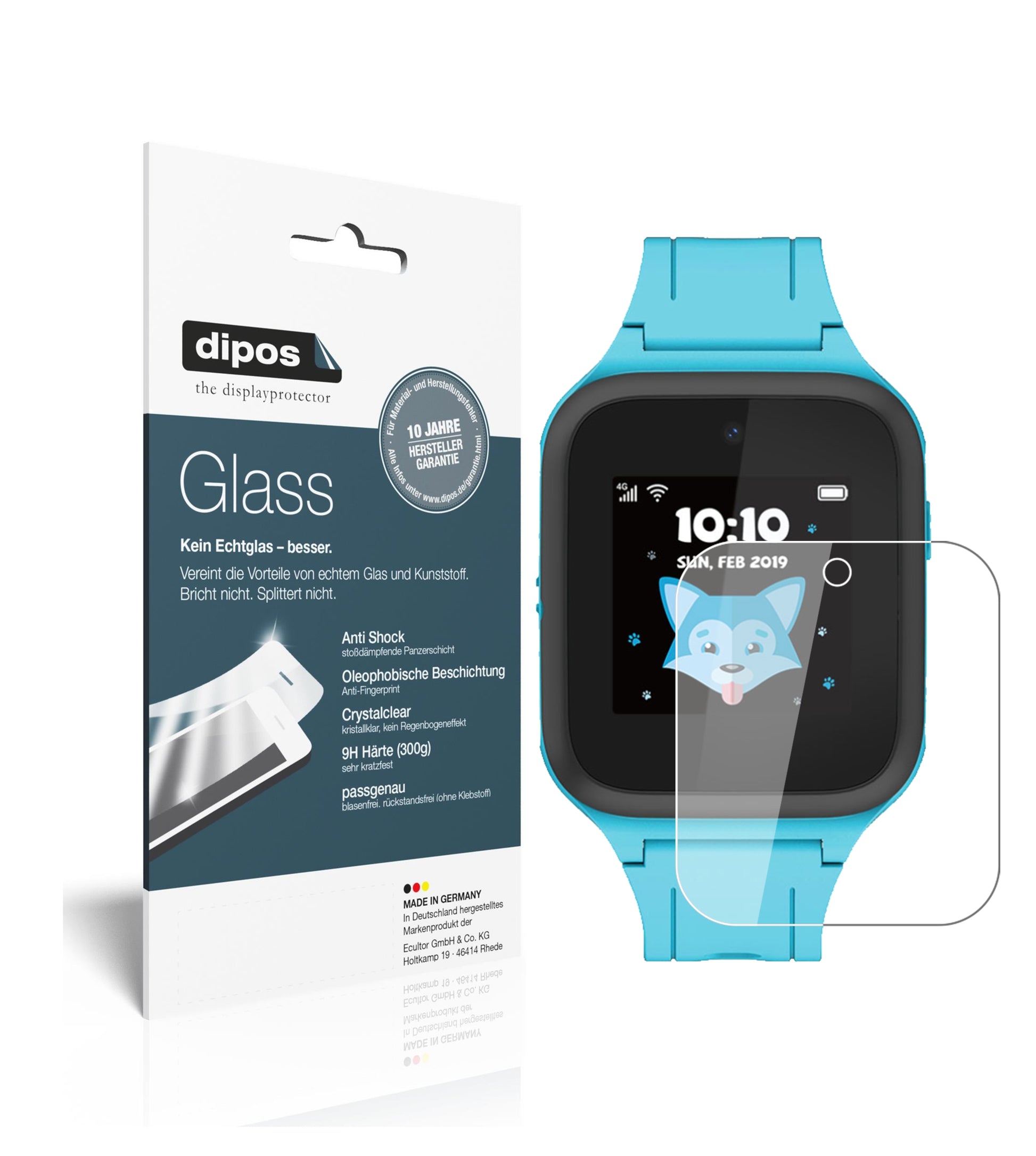 Klare Displayschutzfolie von dipos passend für TCL Movetime Family Watch MT40S, 9H kratzfest und blasenfrei montiert
