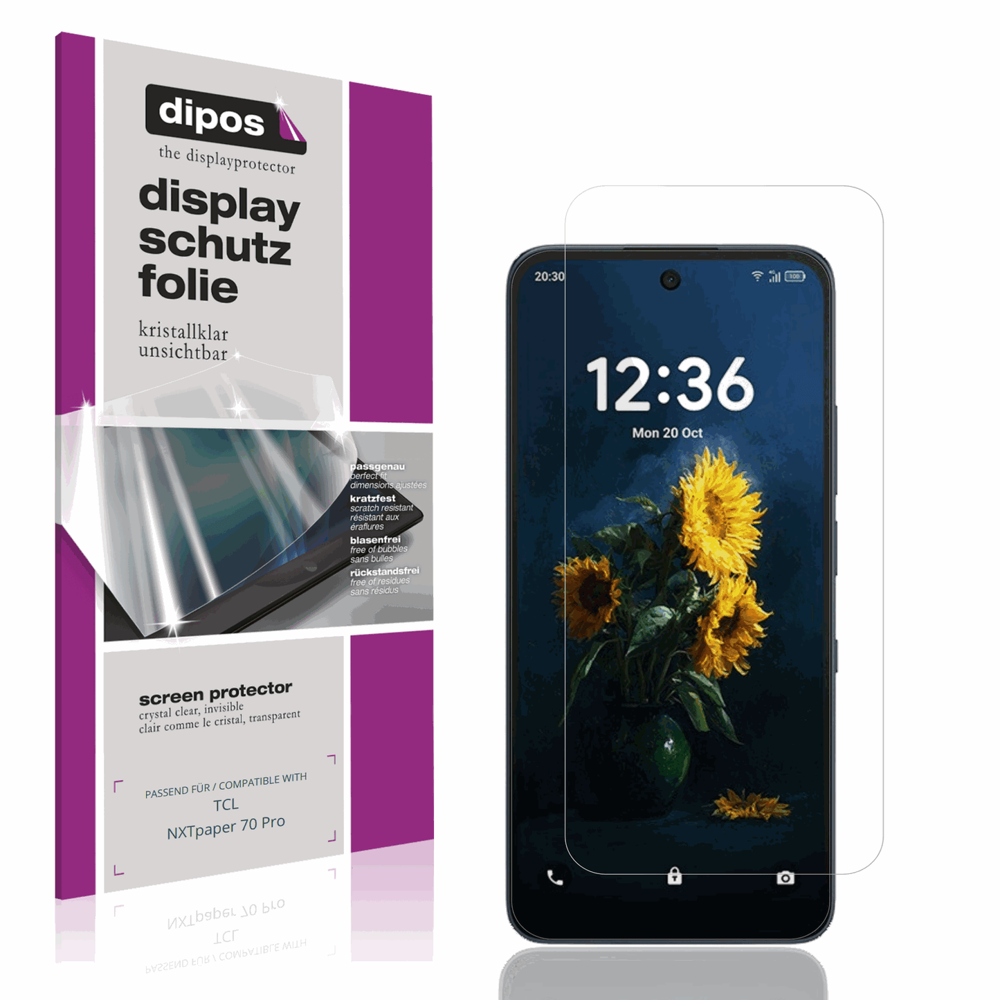 Klare Displayschutzfolie von dipos passend für TCL NXTpaper 70 Pro, präziser Zuschnitt und blasenfrei montiert
