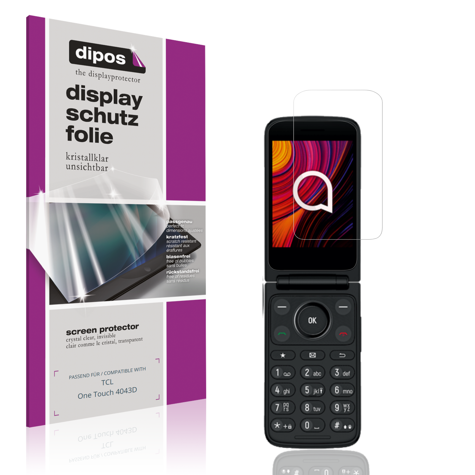 Klare Displayschutzfolie von dipos passend für TCL One Touch 4043D, präziser Zuschnitt und blasenfrei montiert