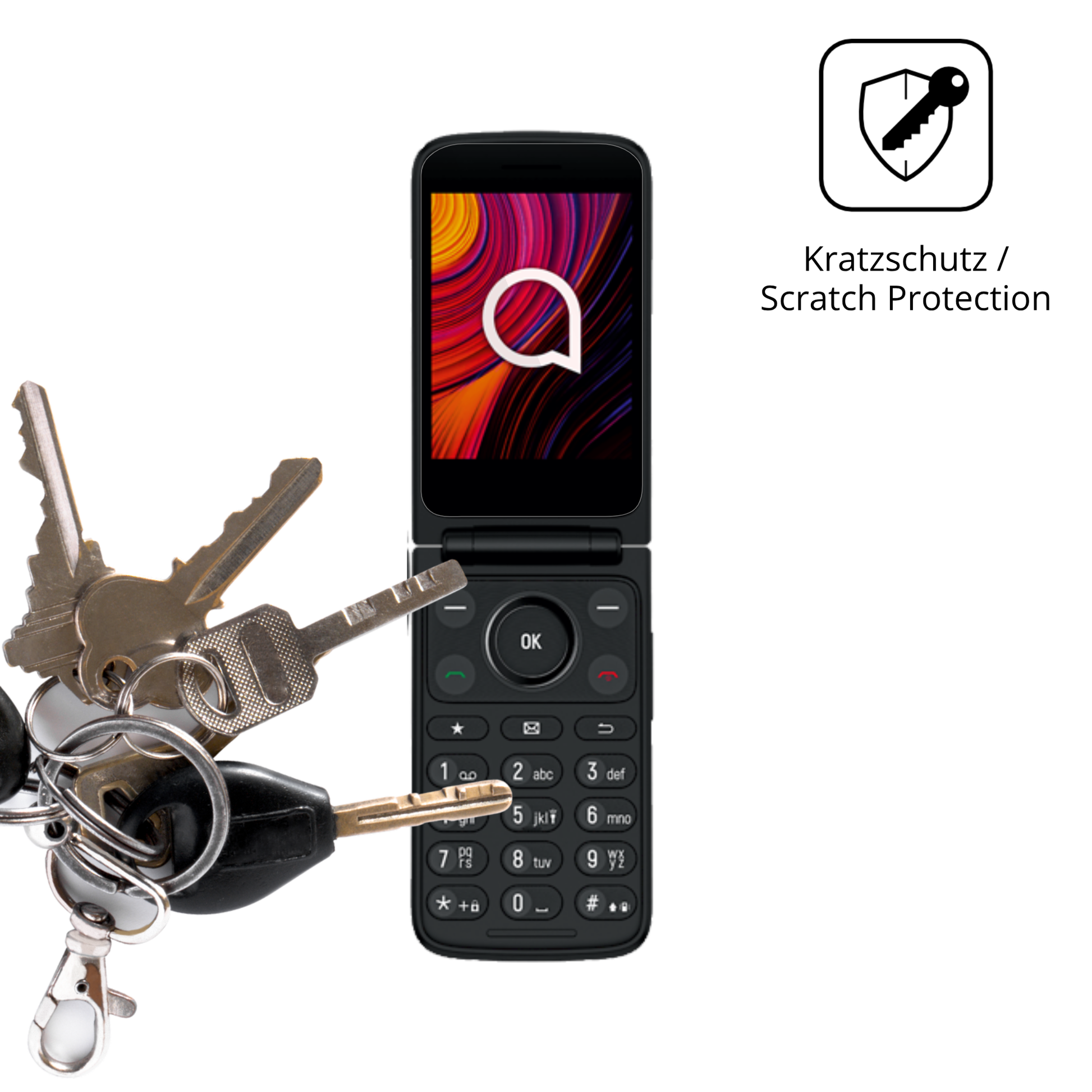 Schutz gegen Kratzer auf dem TCL One Touch 4043D Glas durch Schlüssel oder Ähnliches