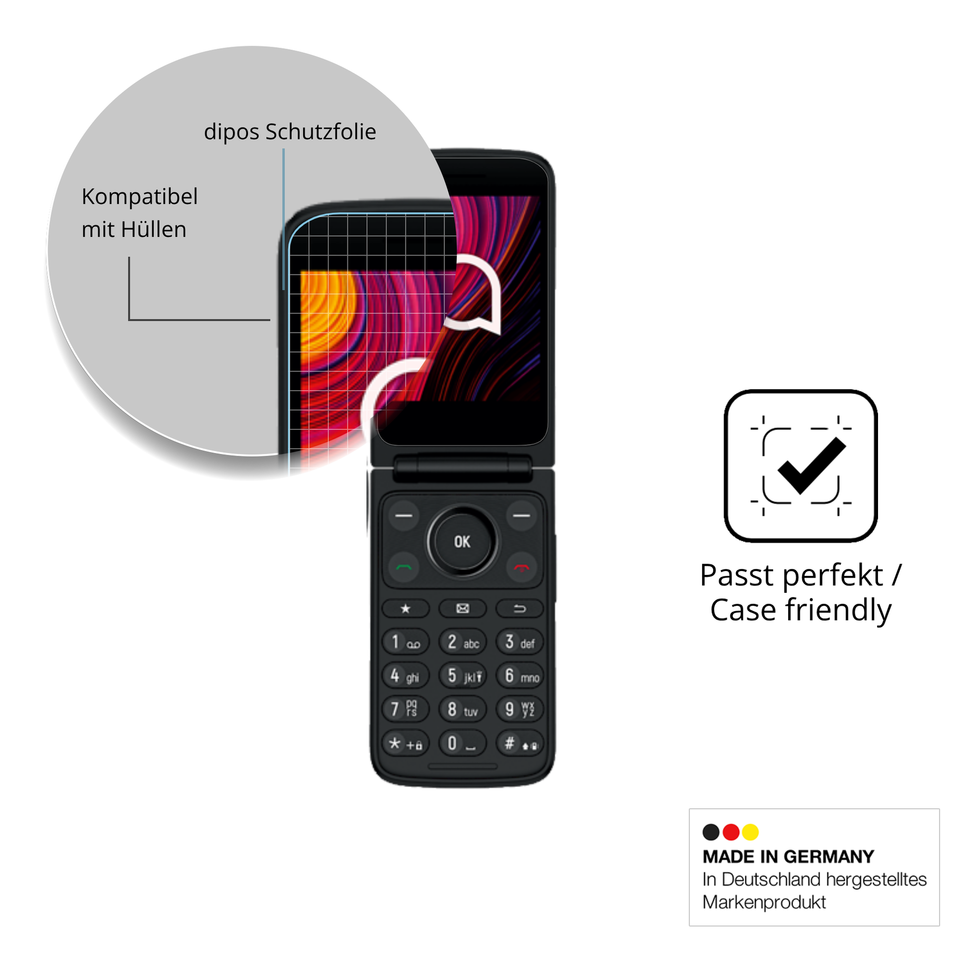 Schutzfolie mit optimaler Passform, zur Verwendung mit Hüllen geeignet
