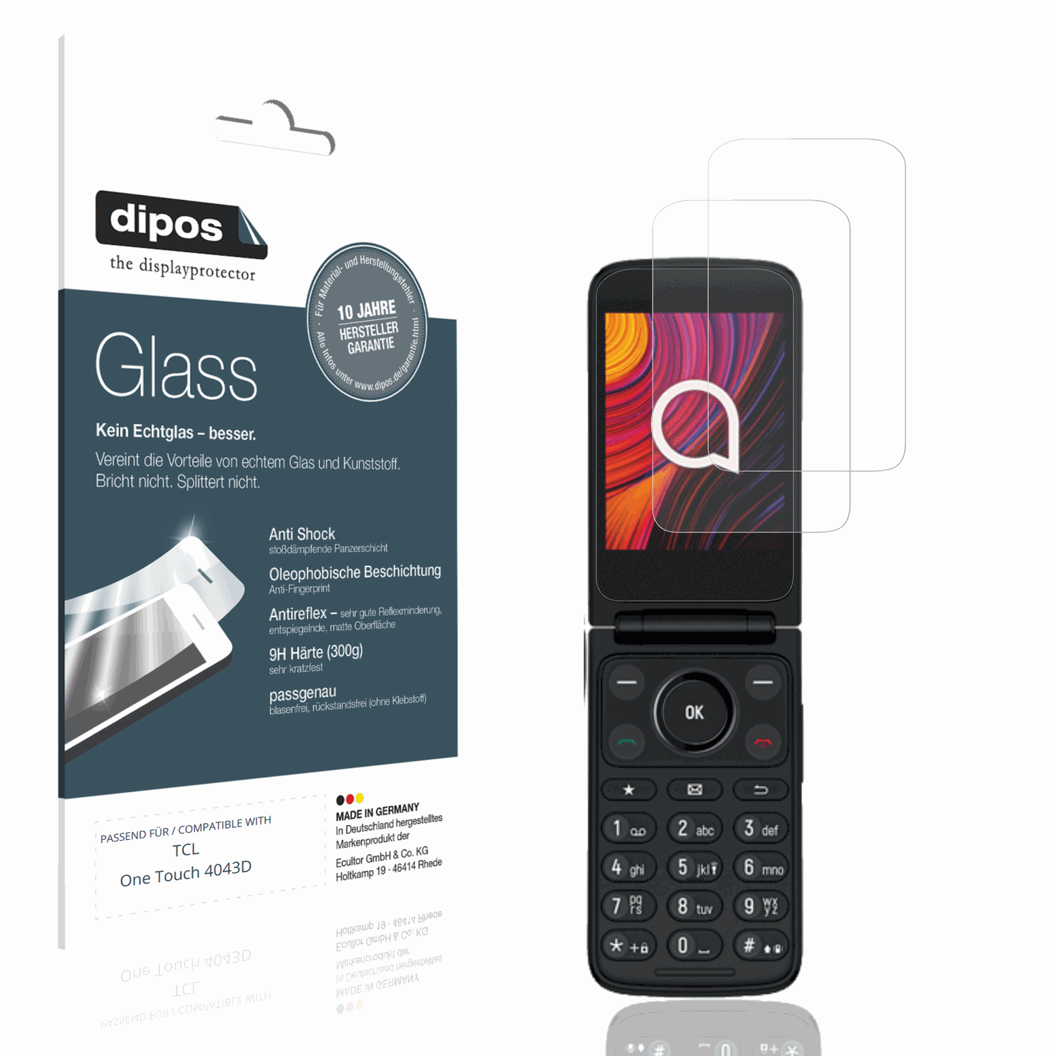 Matte Displayschutzfolie von dipos passend für TCL One Touch 4043D, 9H kratzfest und blasenfrei montiert