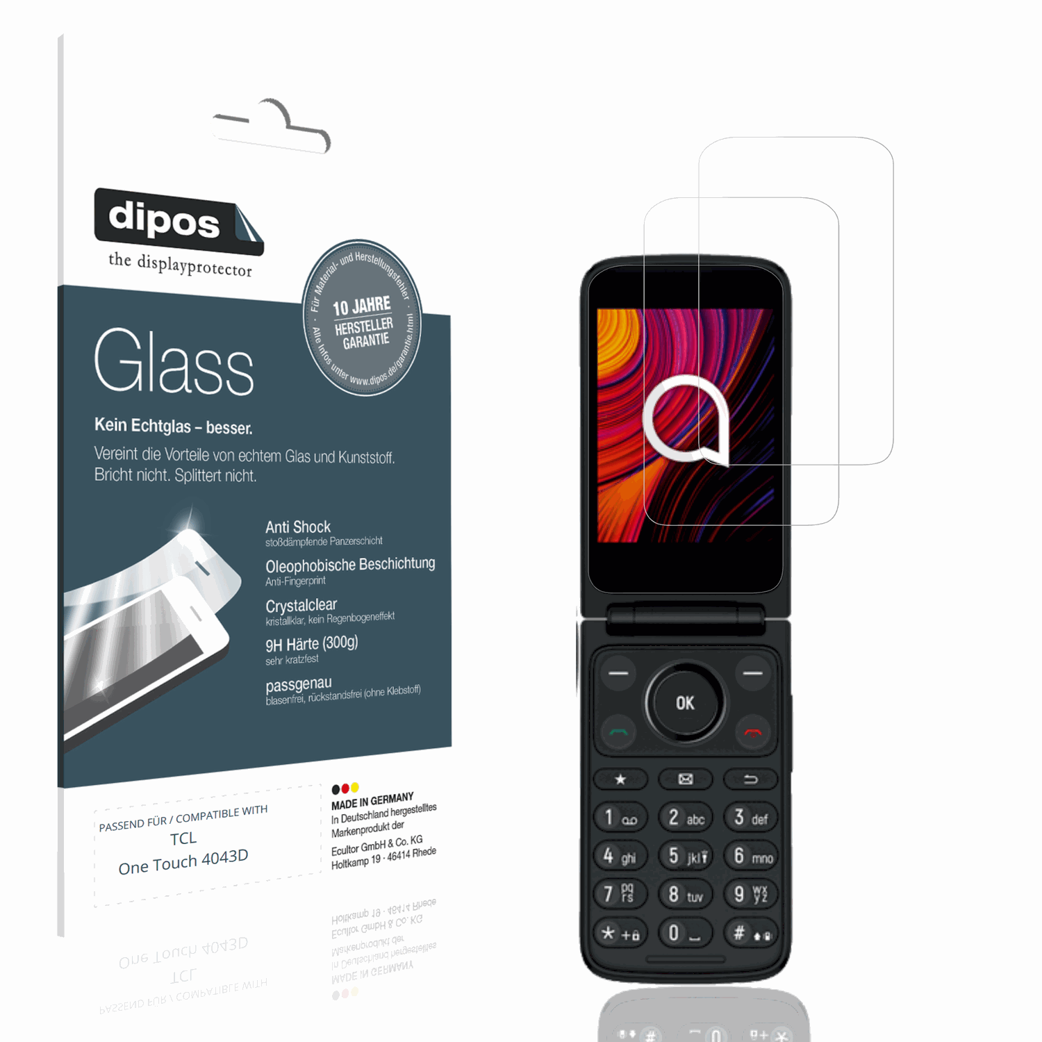 Klare Displayschutzfolie von dipos passend für TCL One Touch 4043D, 9H kratzfest und blasenfrei montiert