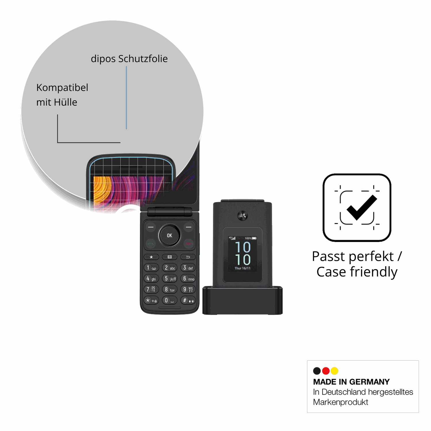 Schutzfolie mit optimaler Passform, zur Verwendung mit Hüllen geeignet