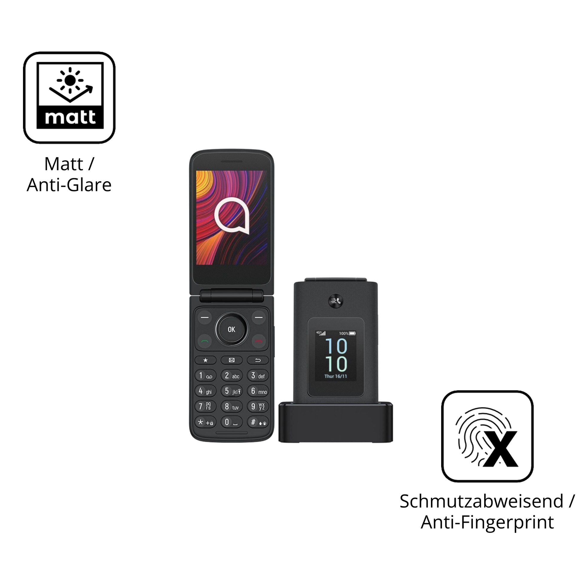 9H Hartbeschichtete, flexible Folie passend zugeschnitten für TCL One Touch 4043D mit Rückseite