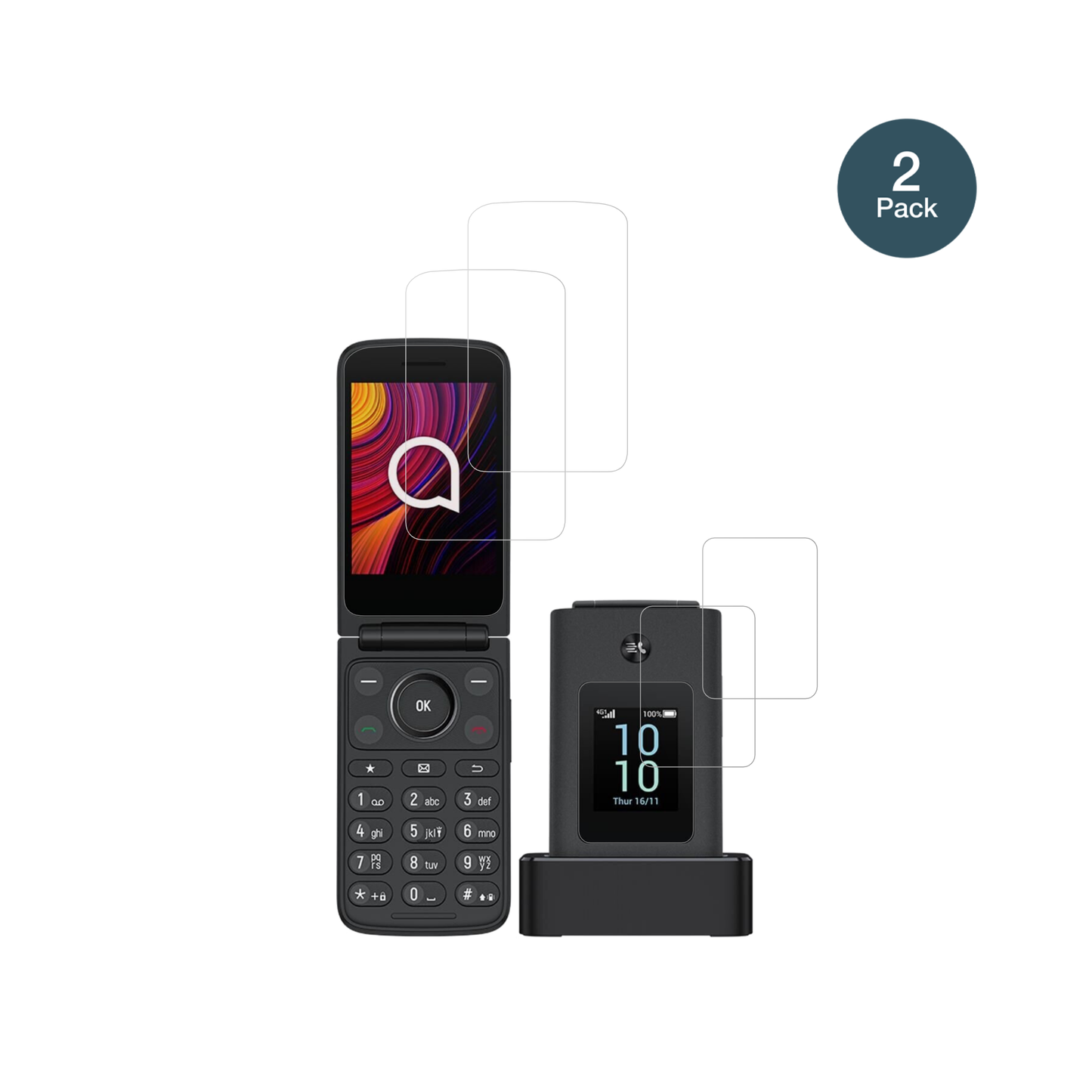 TCLOne Touch 4043D mit Rückseite mit aufgebrachter dipos Flex Schutzfolie, glasklare Darstellung ohne Einschränkungen
