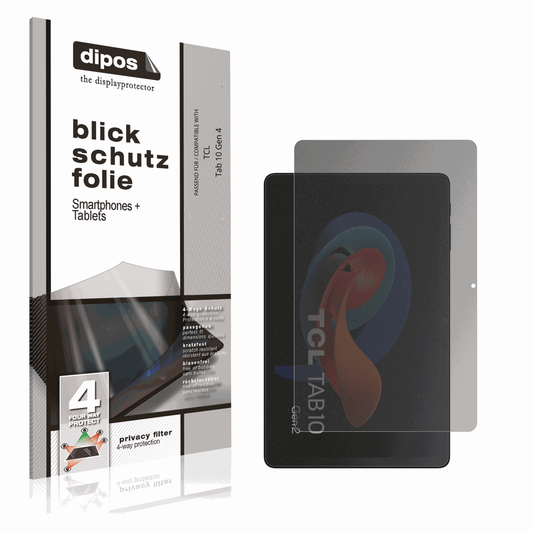 Blickschutzfolie von dipos passend für TCL Tab 10 Gen 4, präziser Zuschnitt und blasenfrei montiert