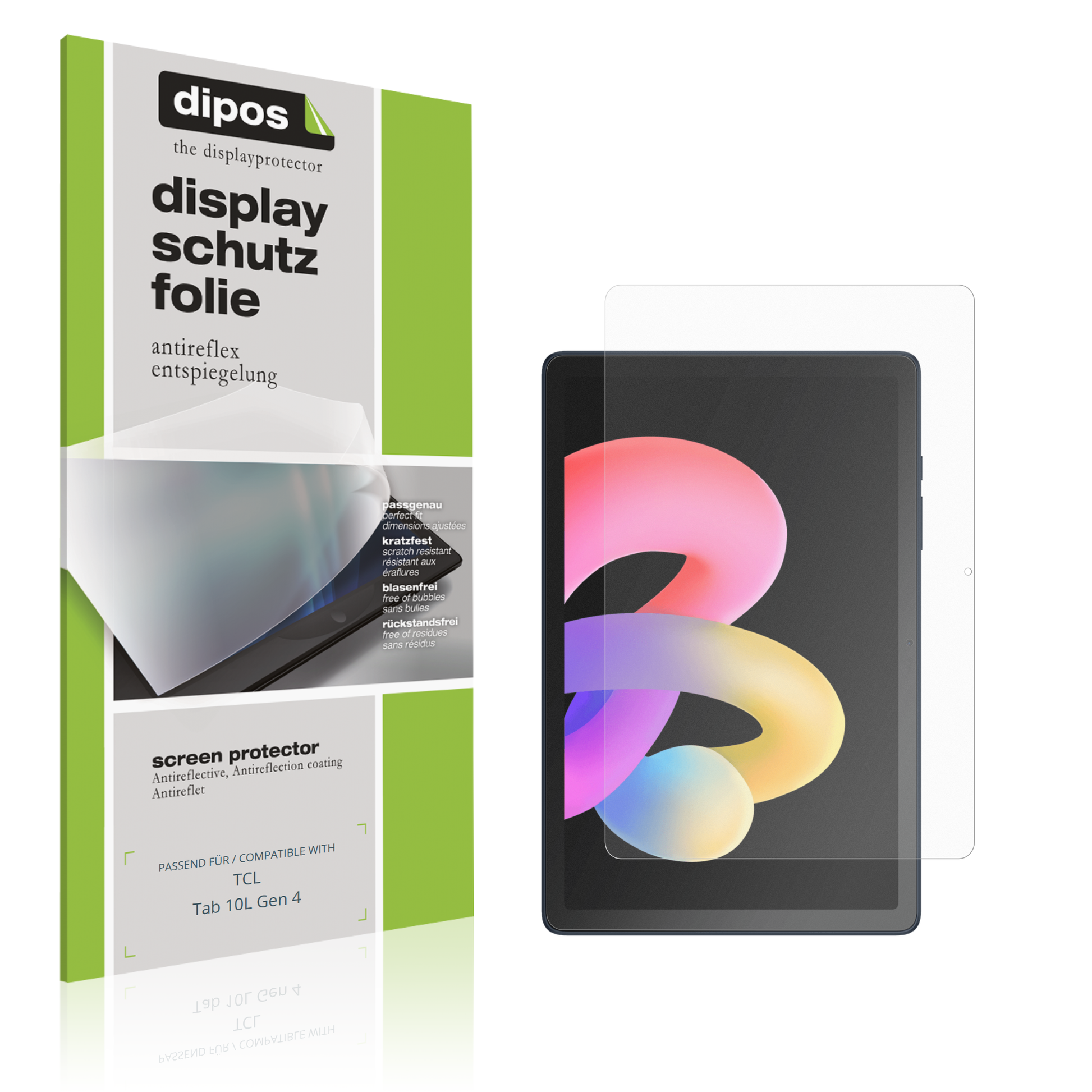 Matte Displayschutzfolie von dipos passend für tcltab 10l gen 4, präziser Zuschnitt und blasenfrei montiert